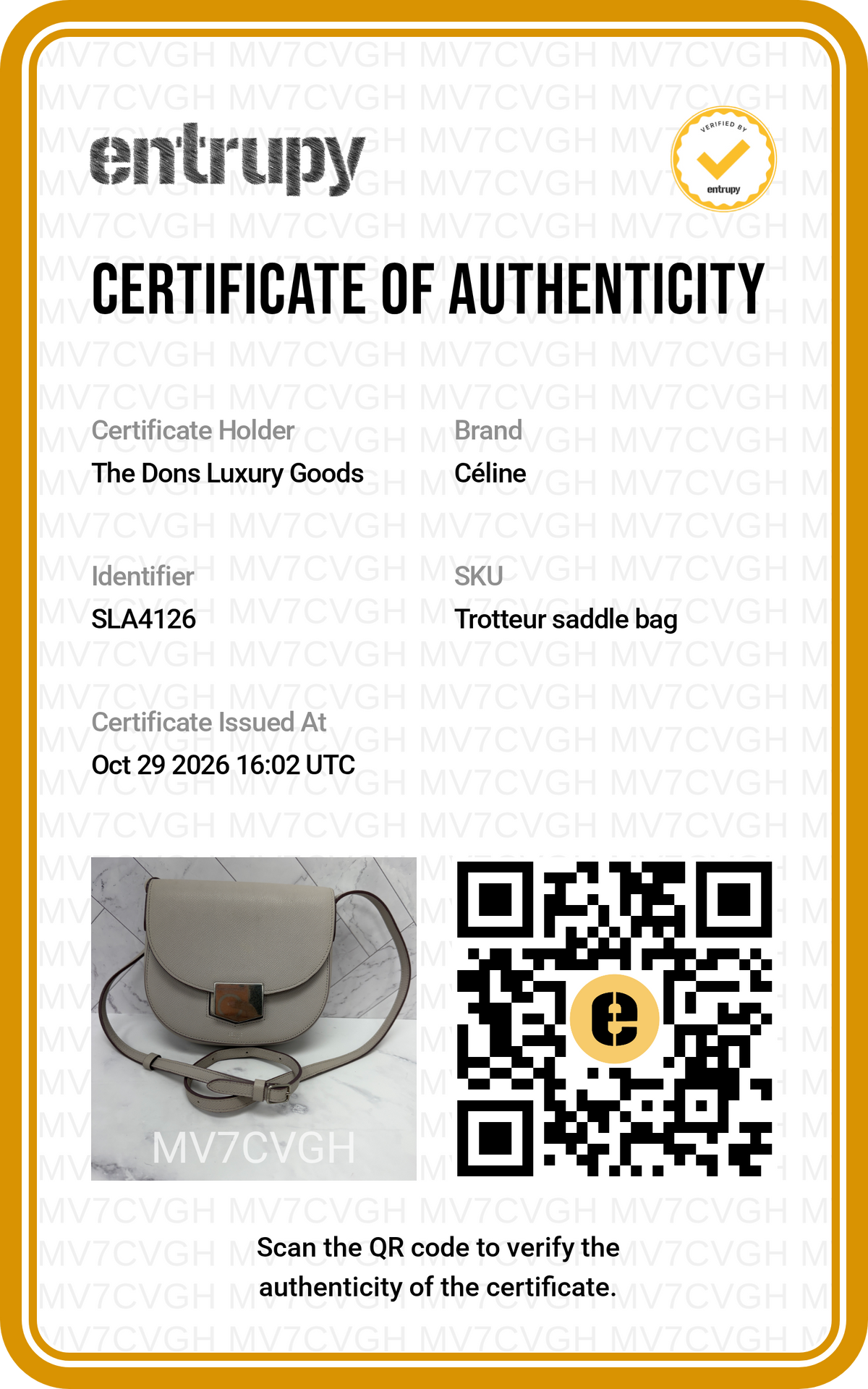 Entrupy certificate