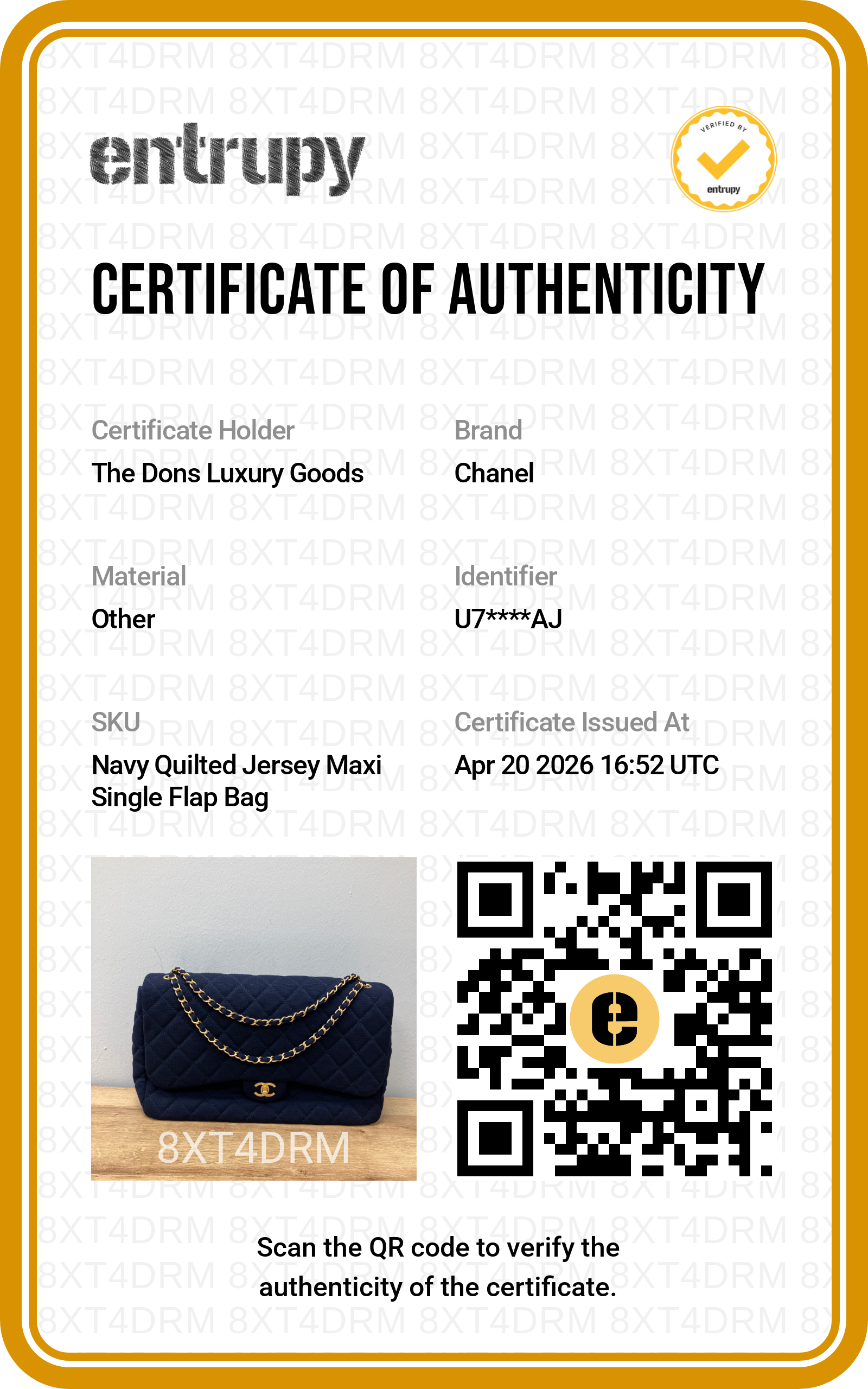Entrupy certificate