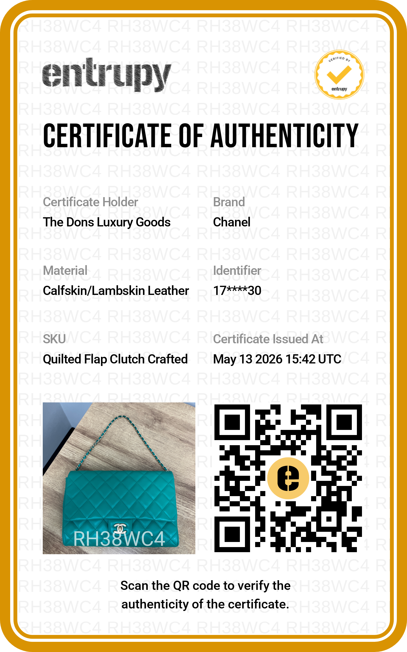 Entrupy certificate