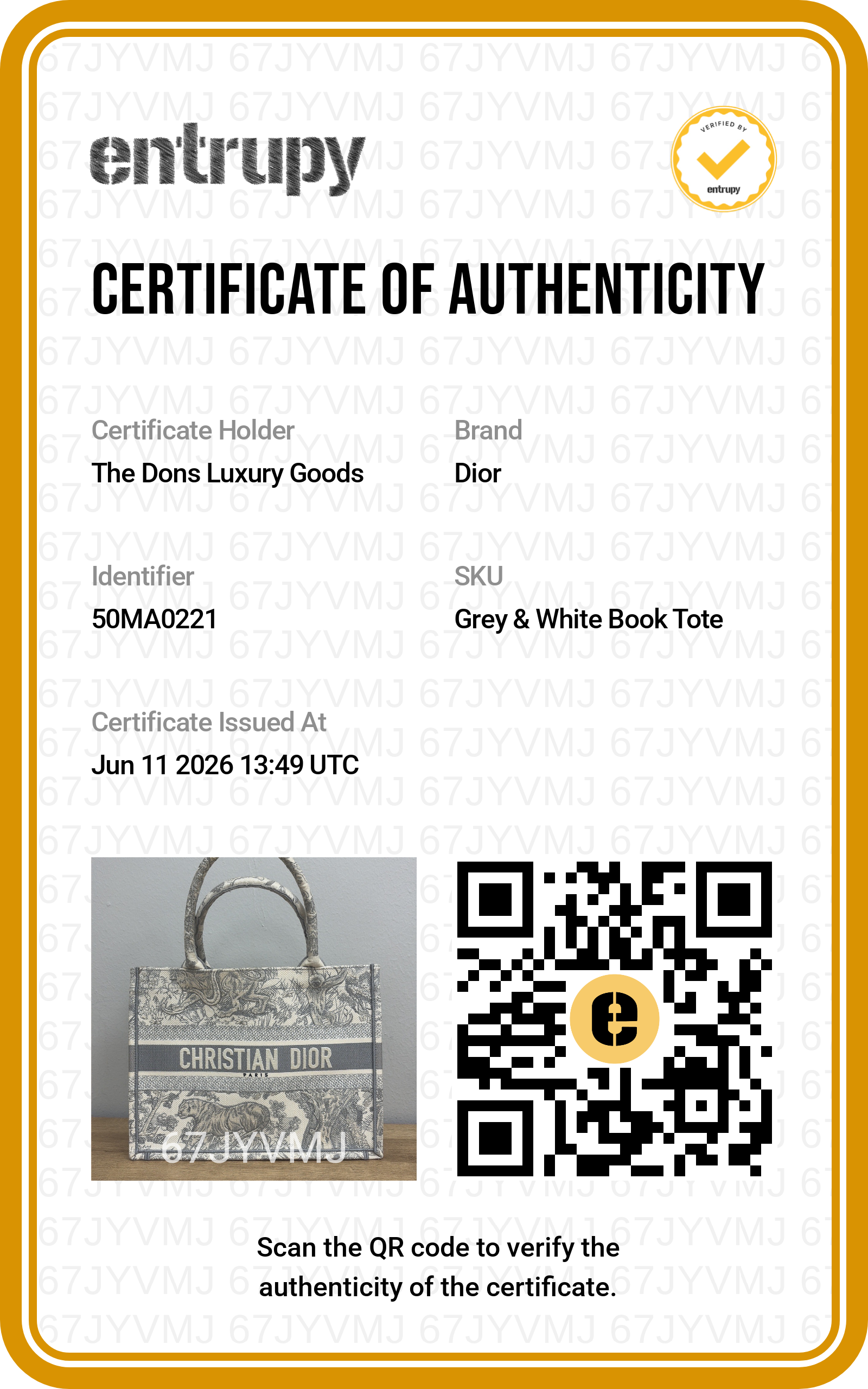 Entrupy certificate