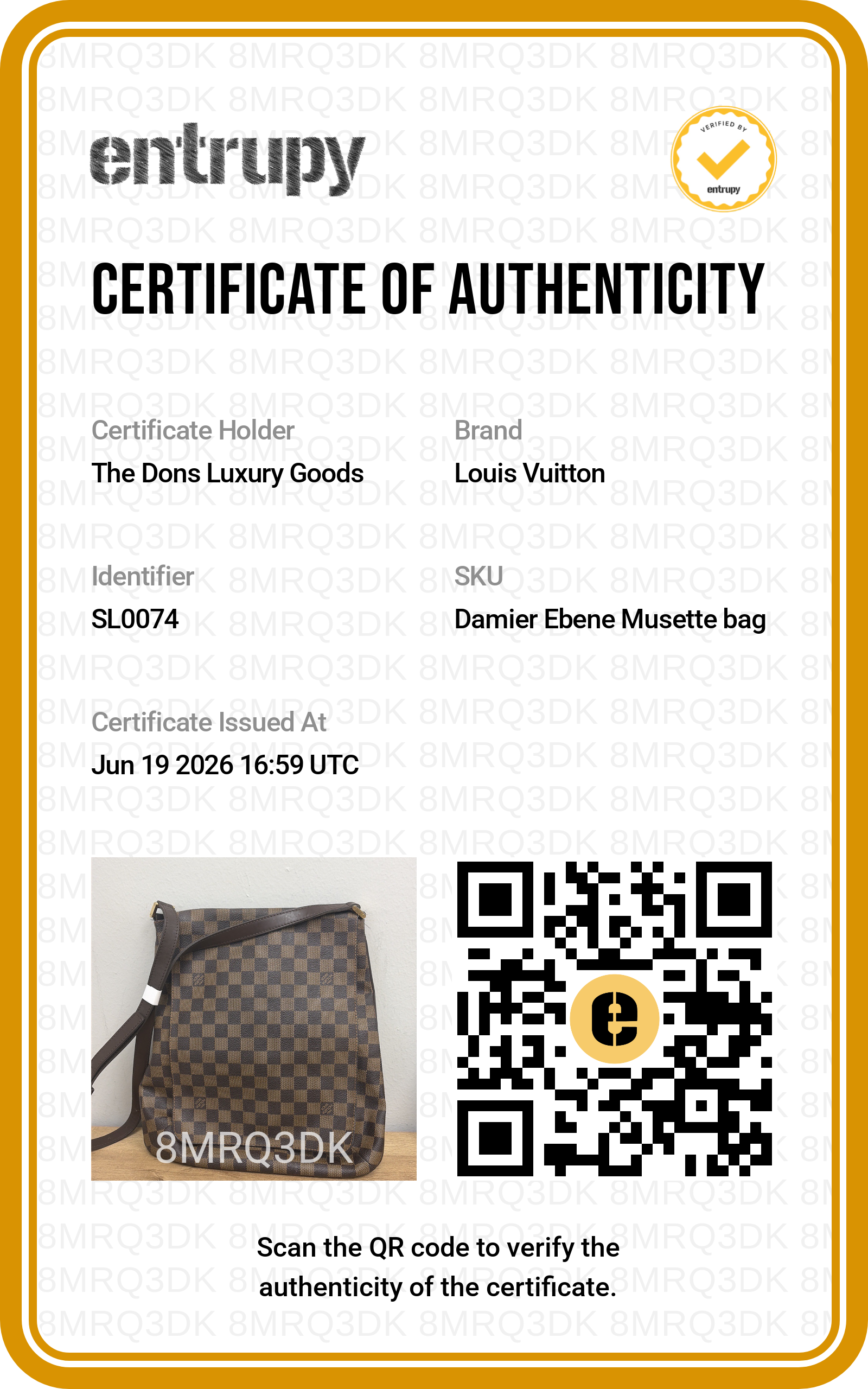 Entrupy certificate
