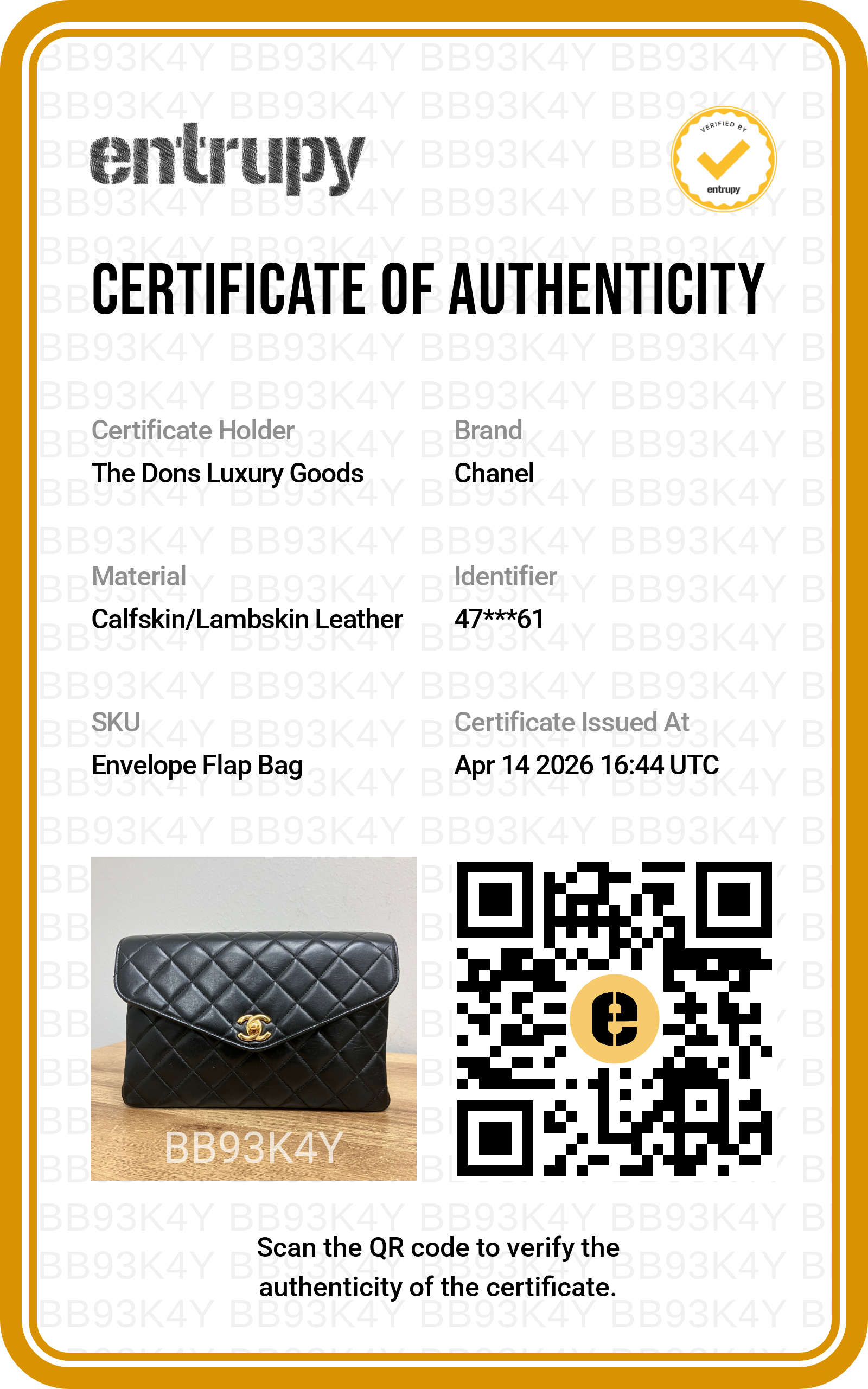 Entrupy certificate
