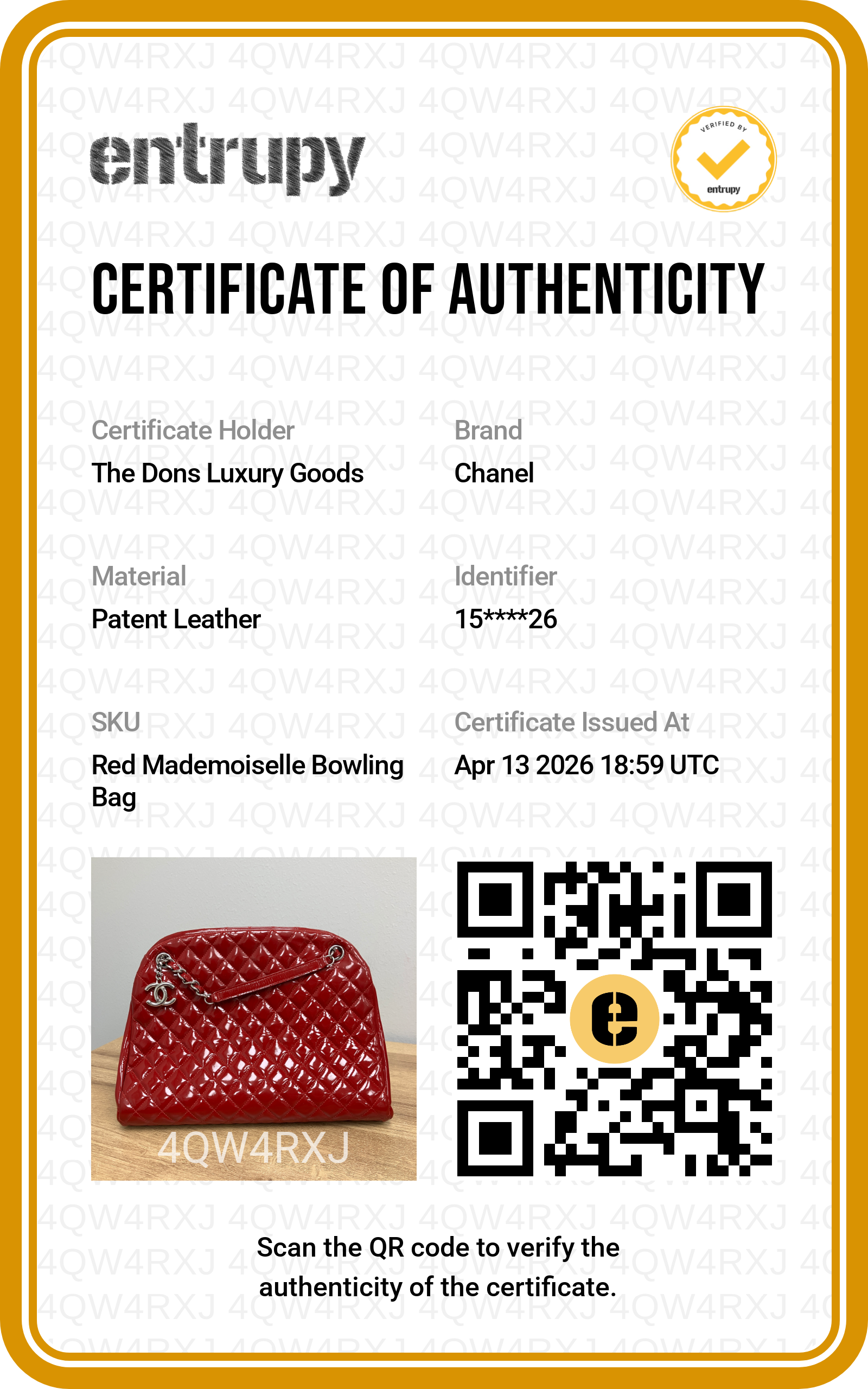 Entrupy certificate