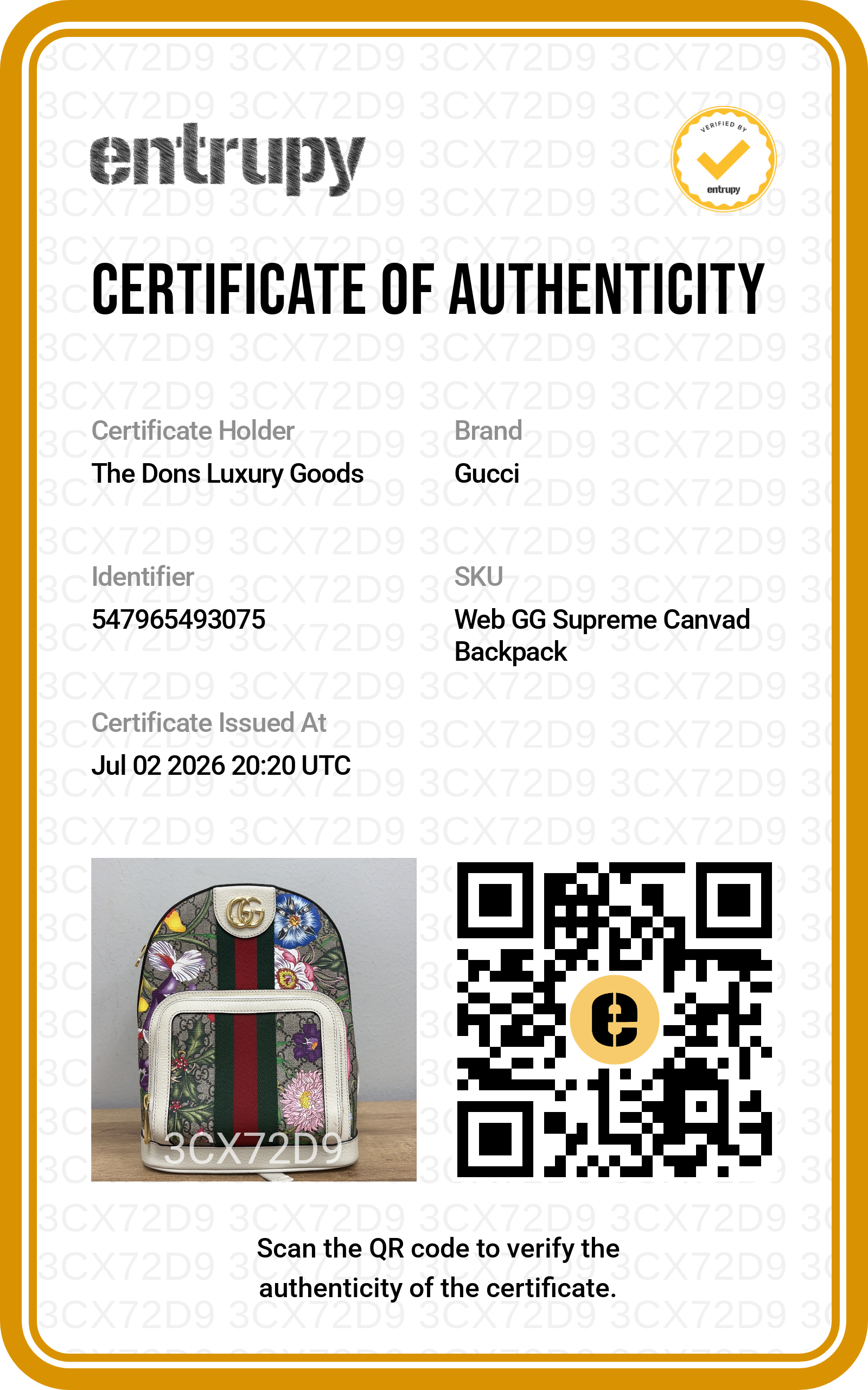 Entrupy certificate