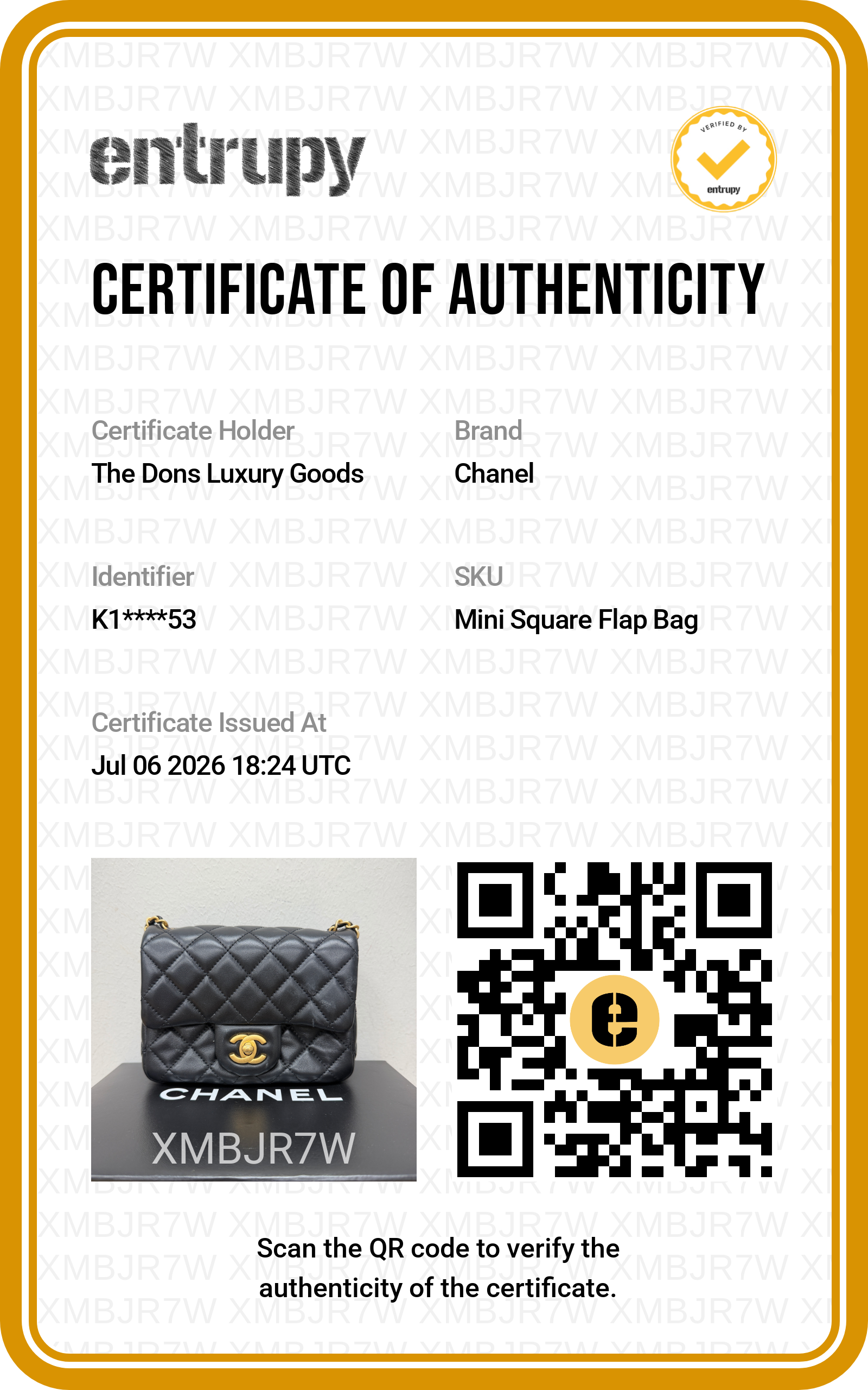 Entrupy certificate