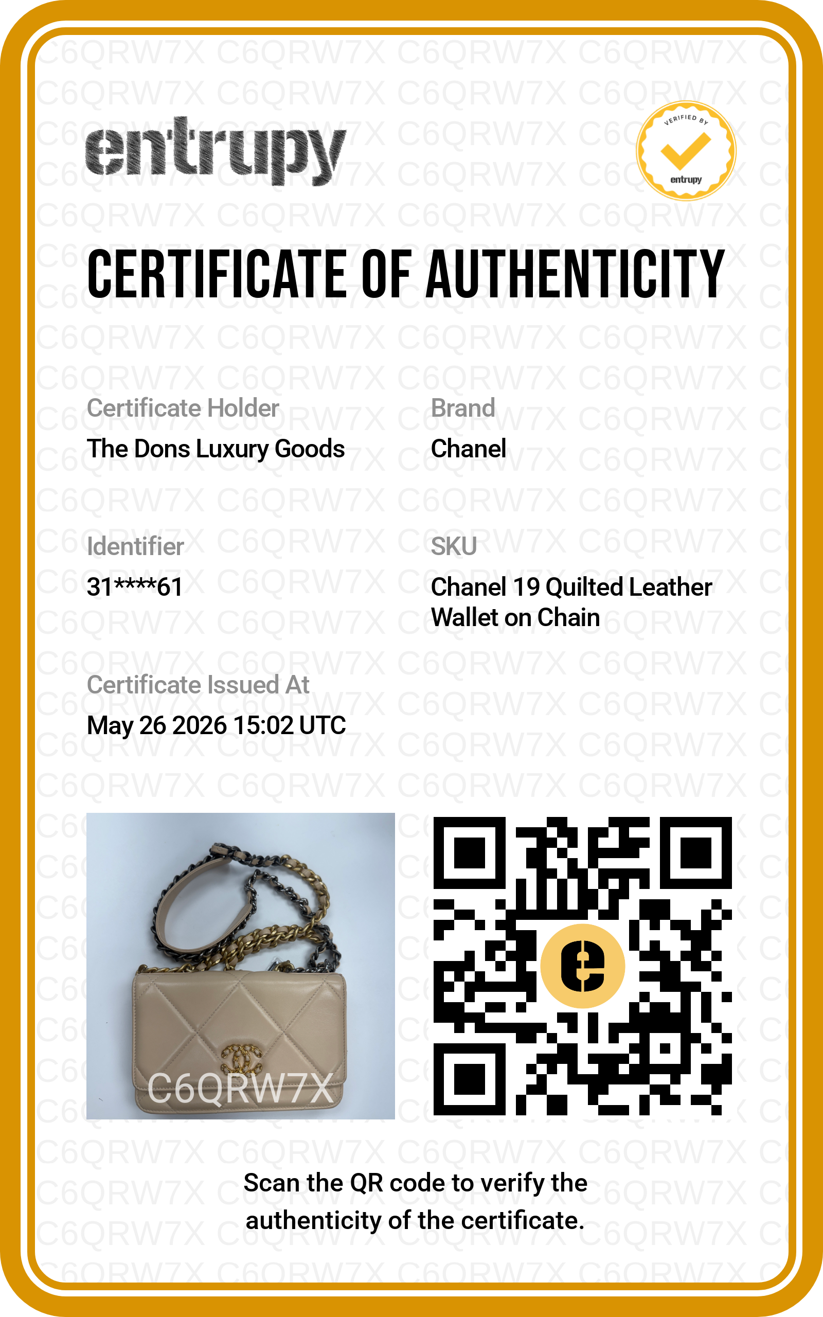 Entrupy certificate