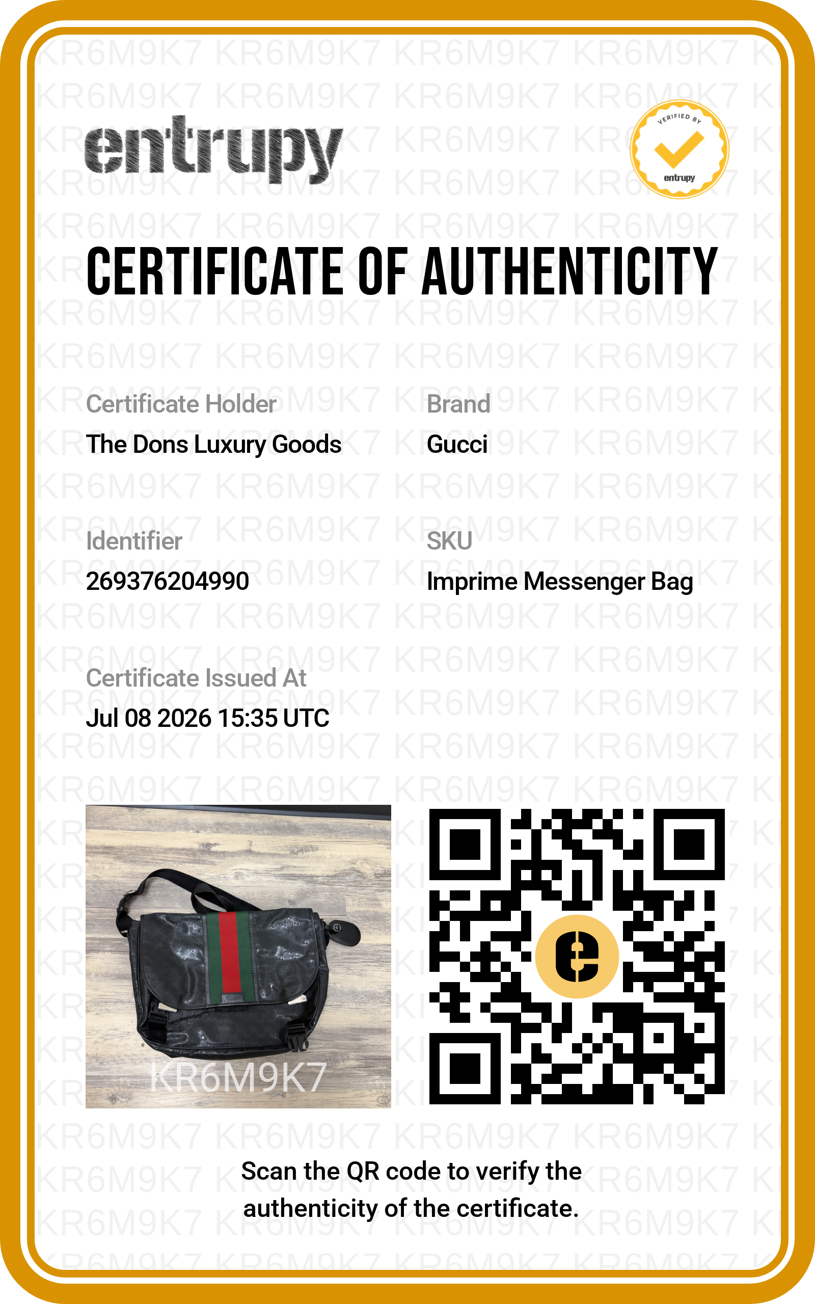 Entrupy certificate