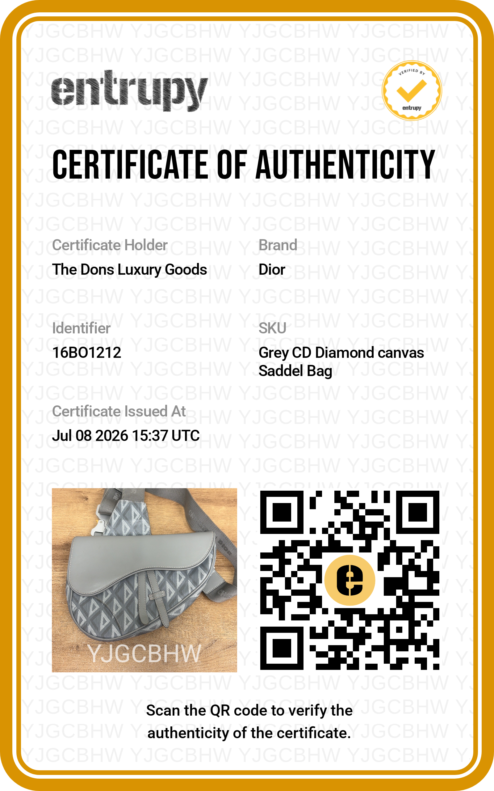 Entrupy certificate