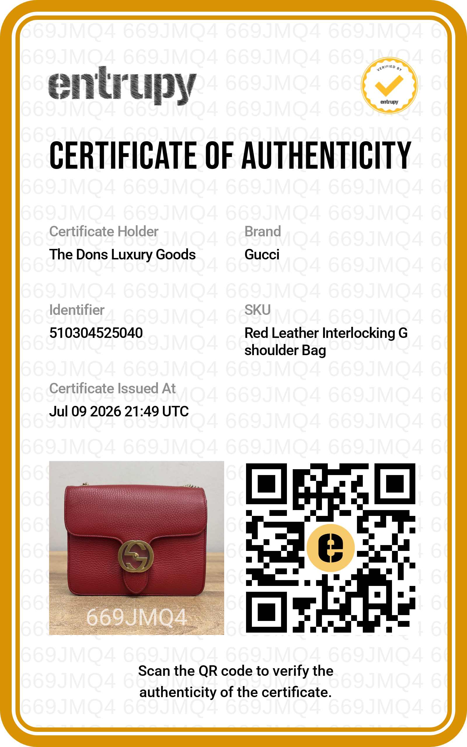Entrupy certificate