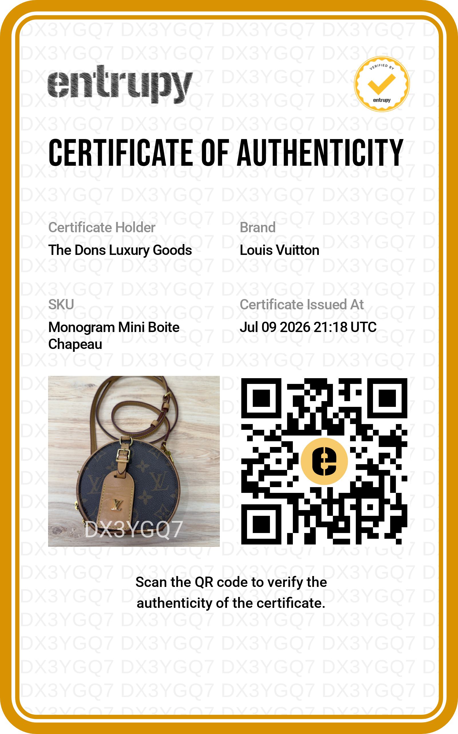 Entrupy certificate
