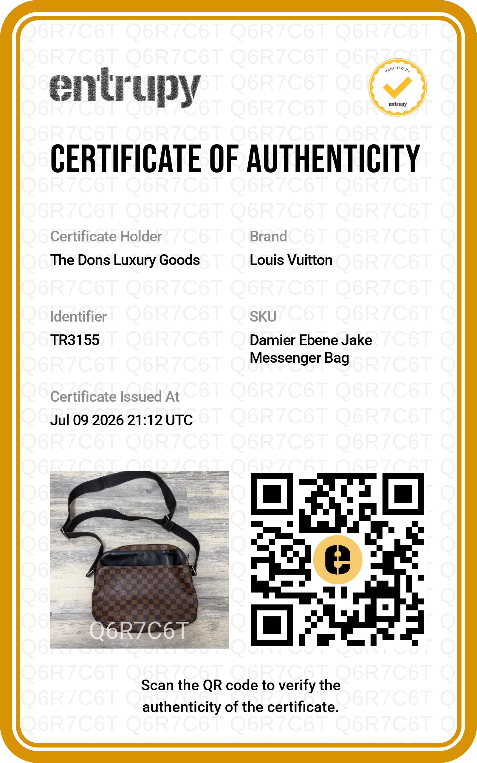 Entrupy certificate