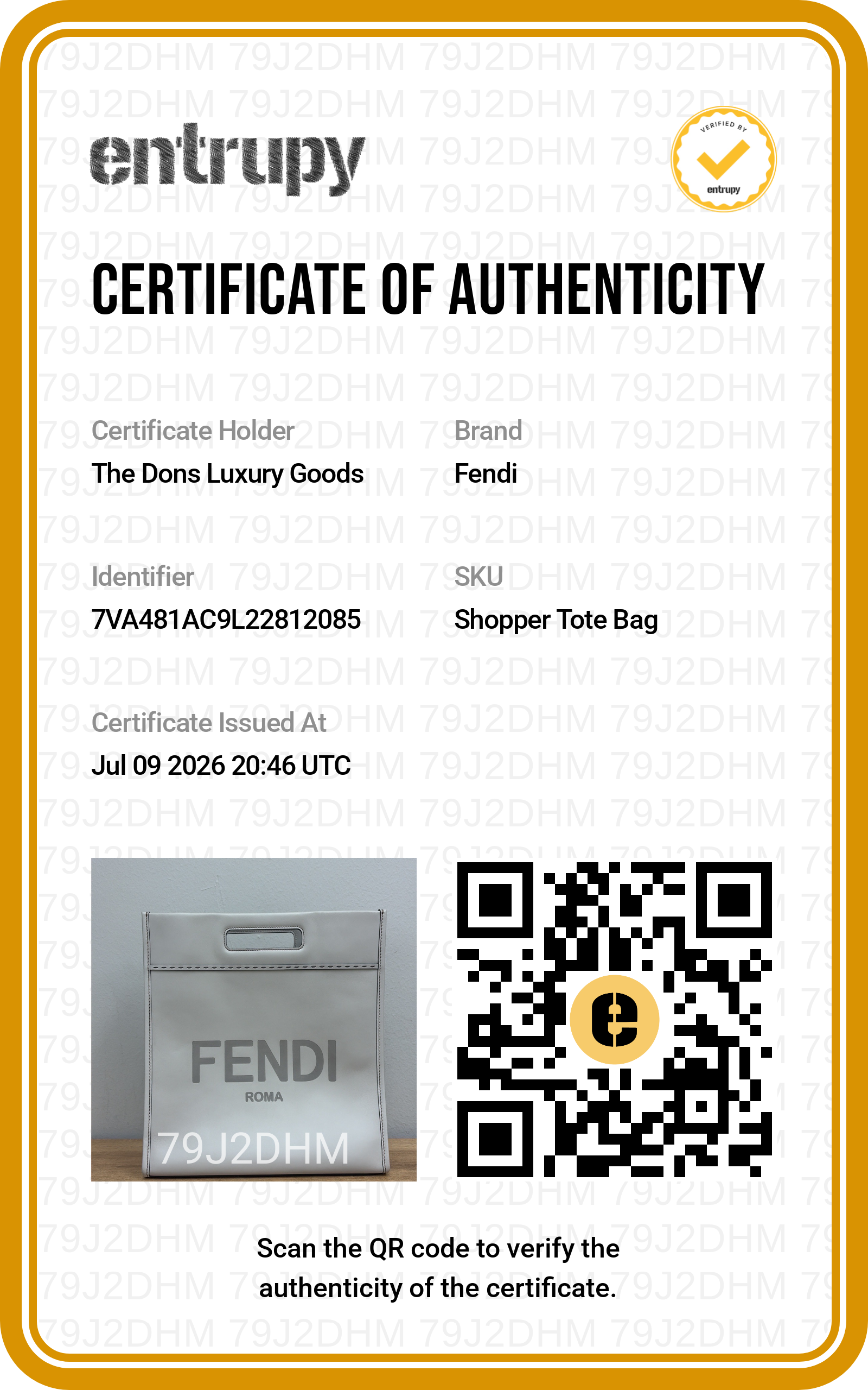 Entrupy certificate