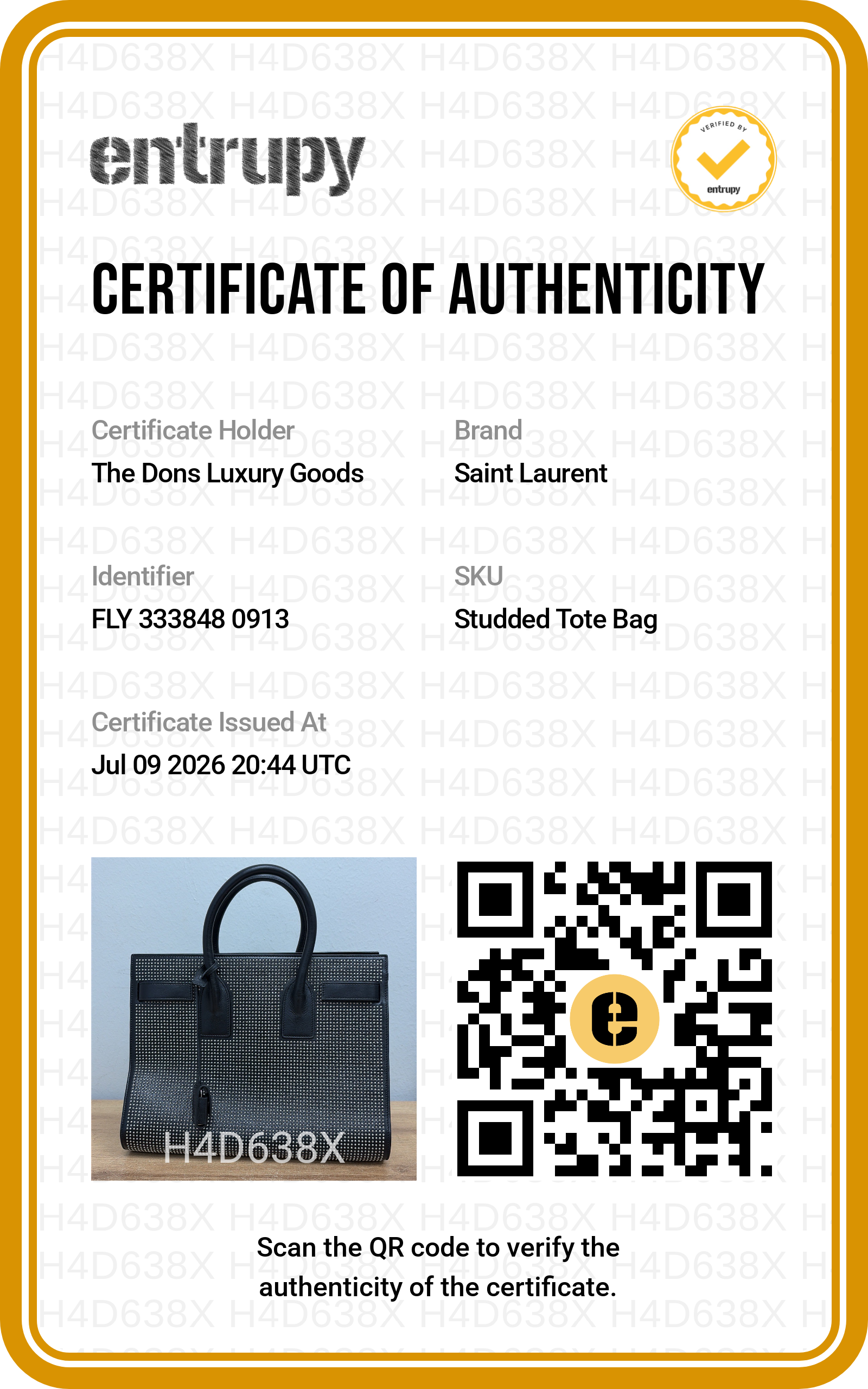 Entrupy certificate
