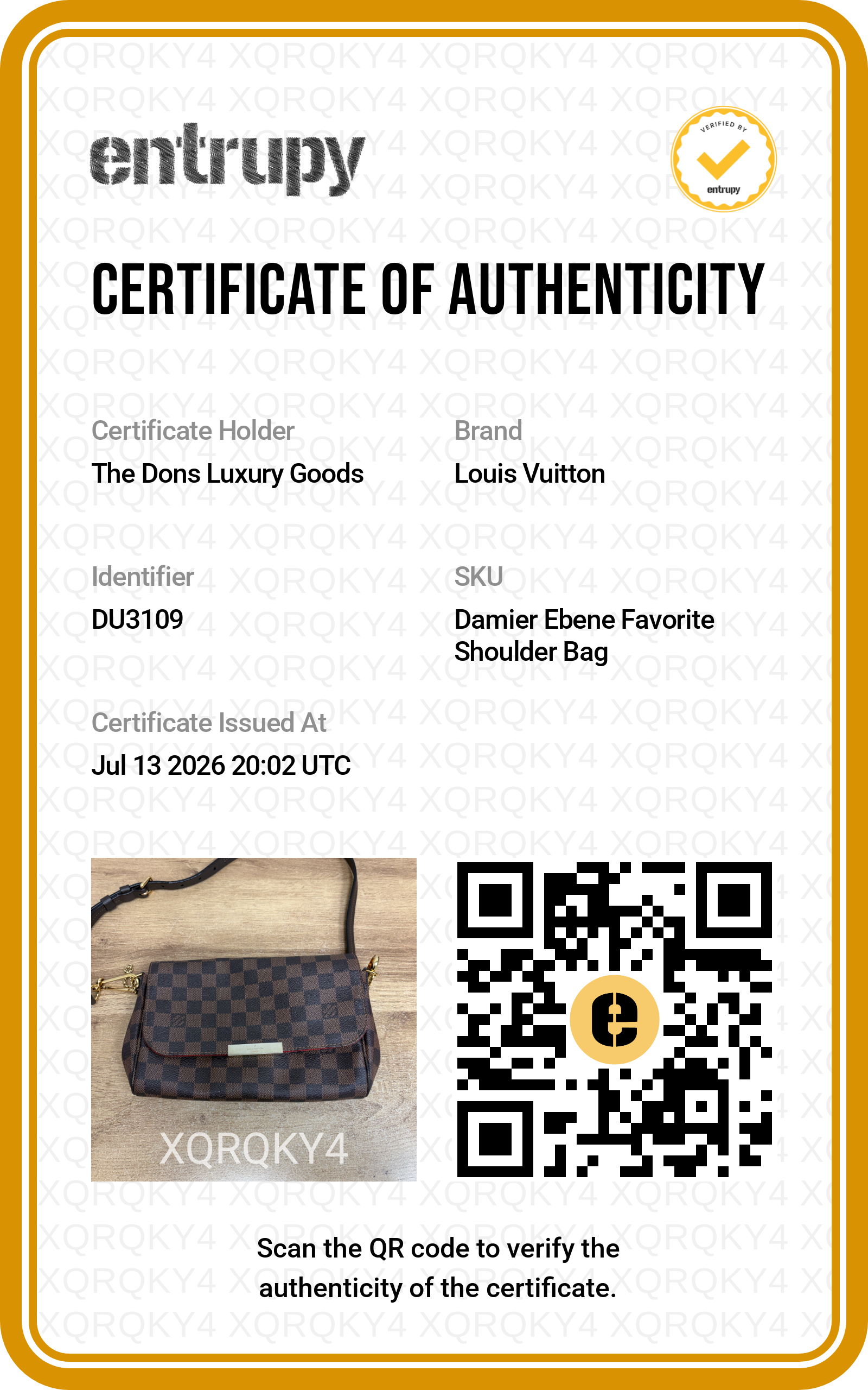 Entrupy certificate
