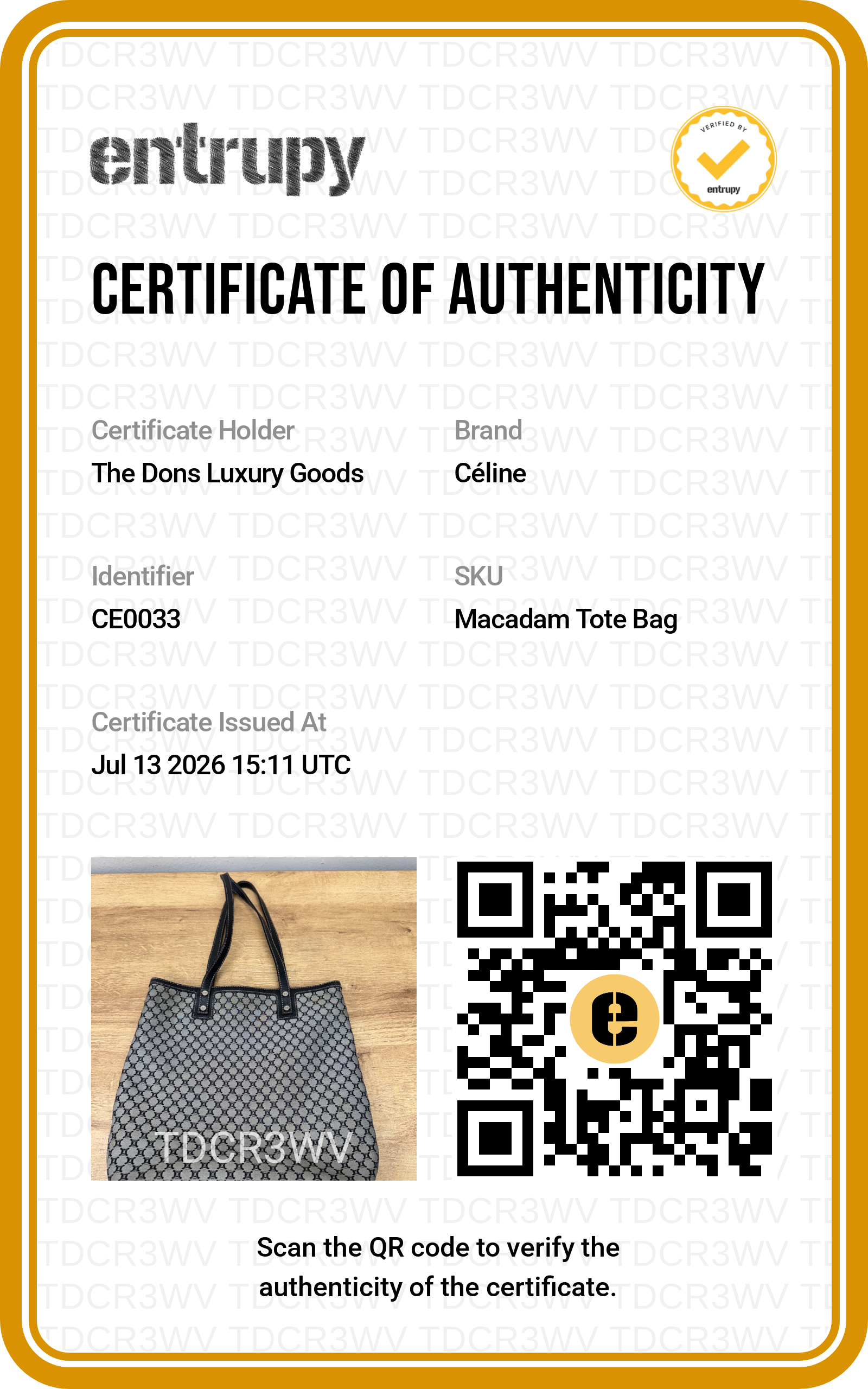Entrupy certificate