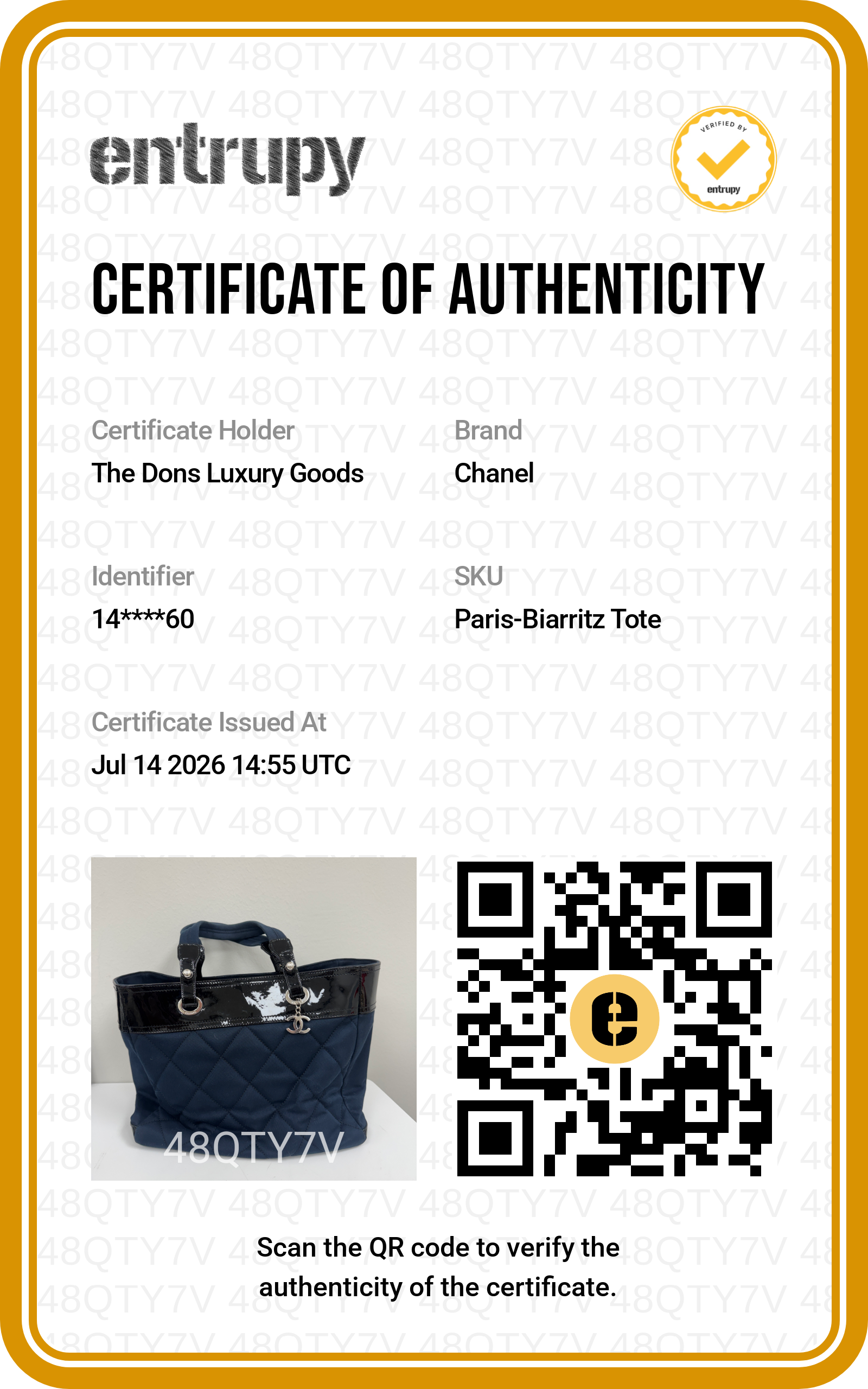 Entrupy certificate