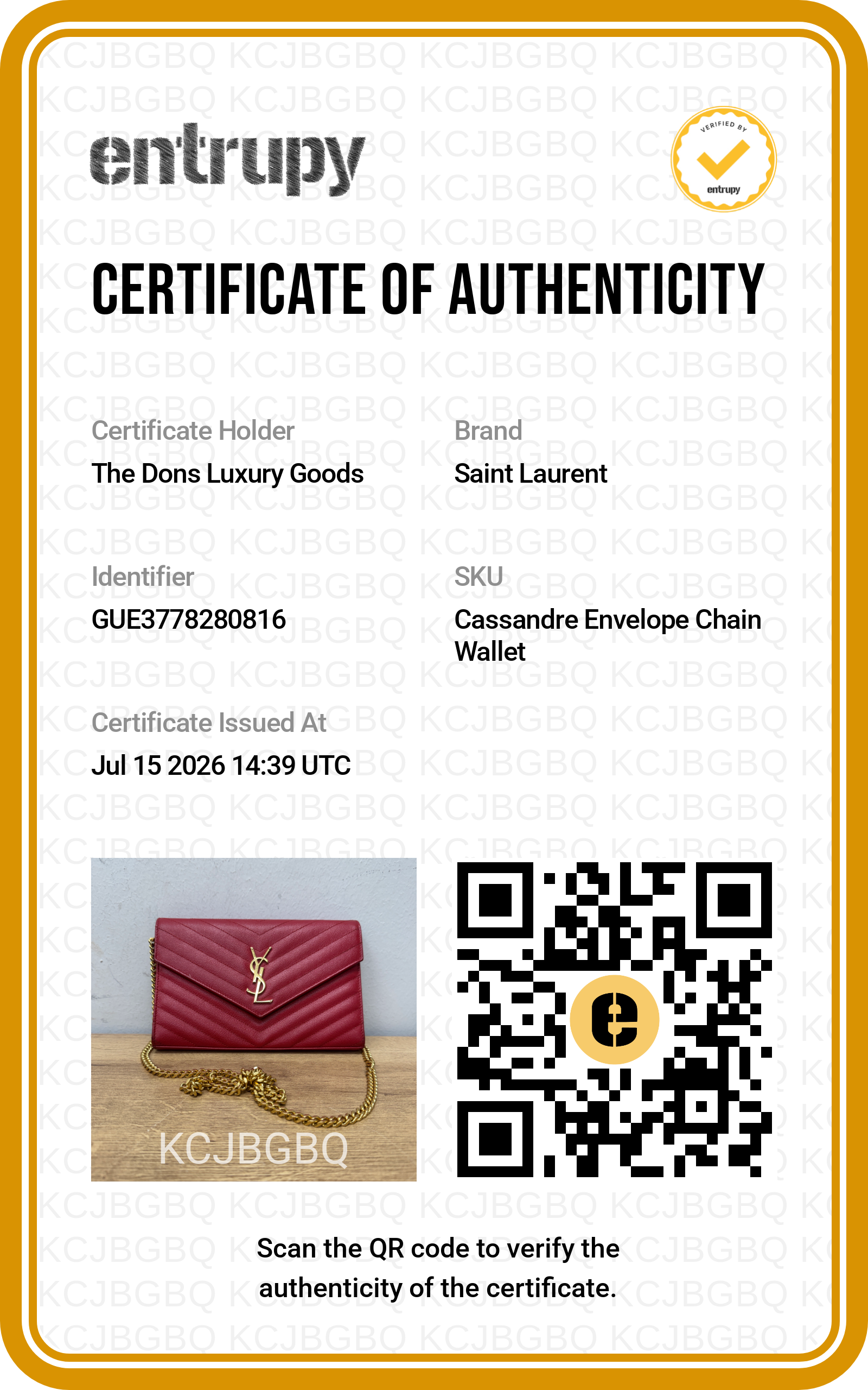 Entrupy certificate