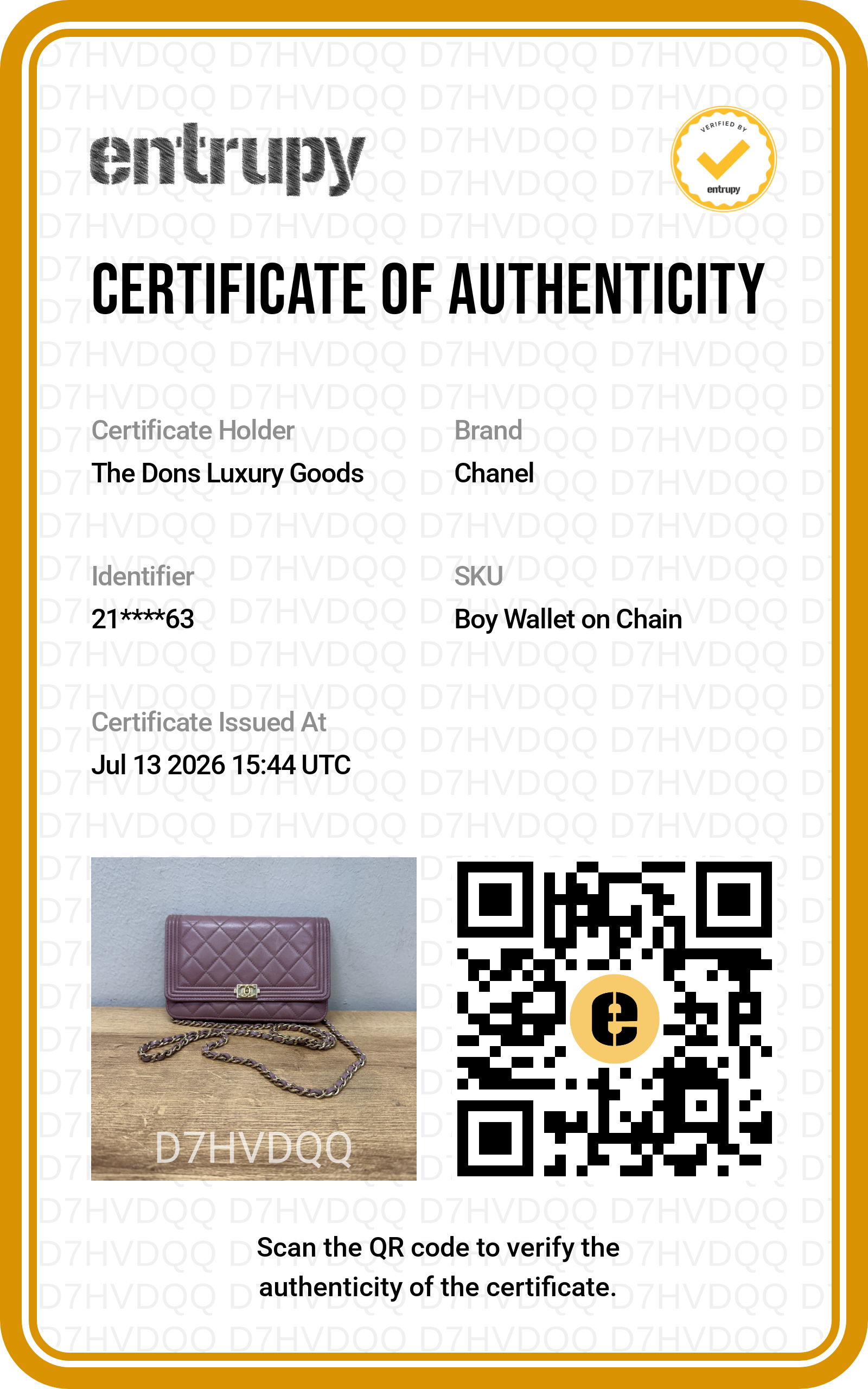 Entrupy certificate
