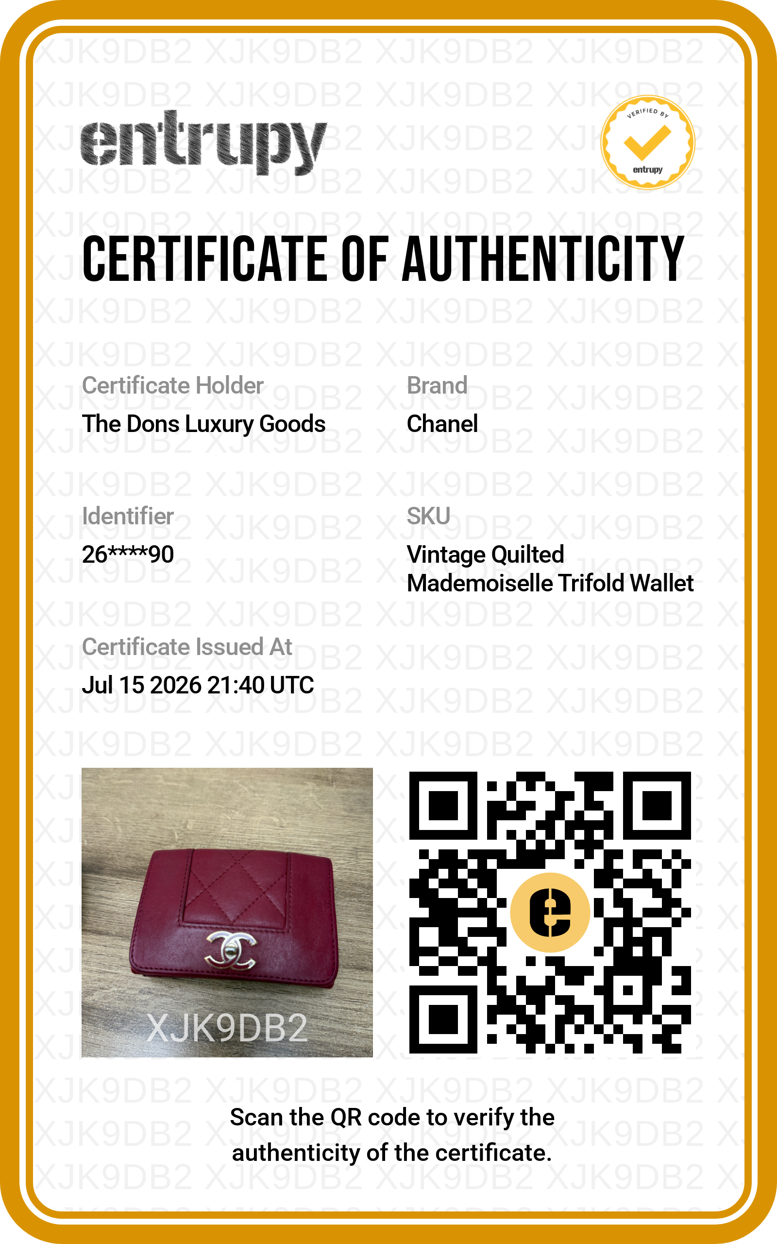 Entrupy certificate