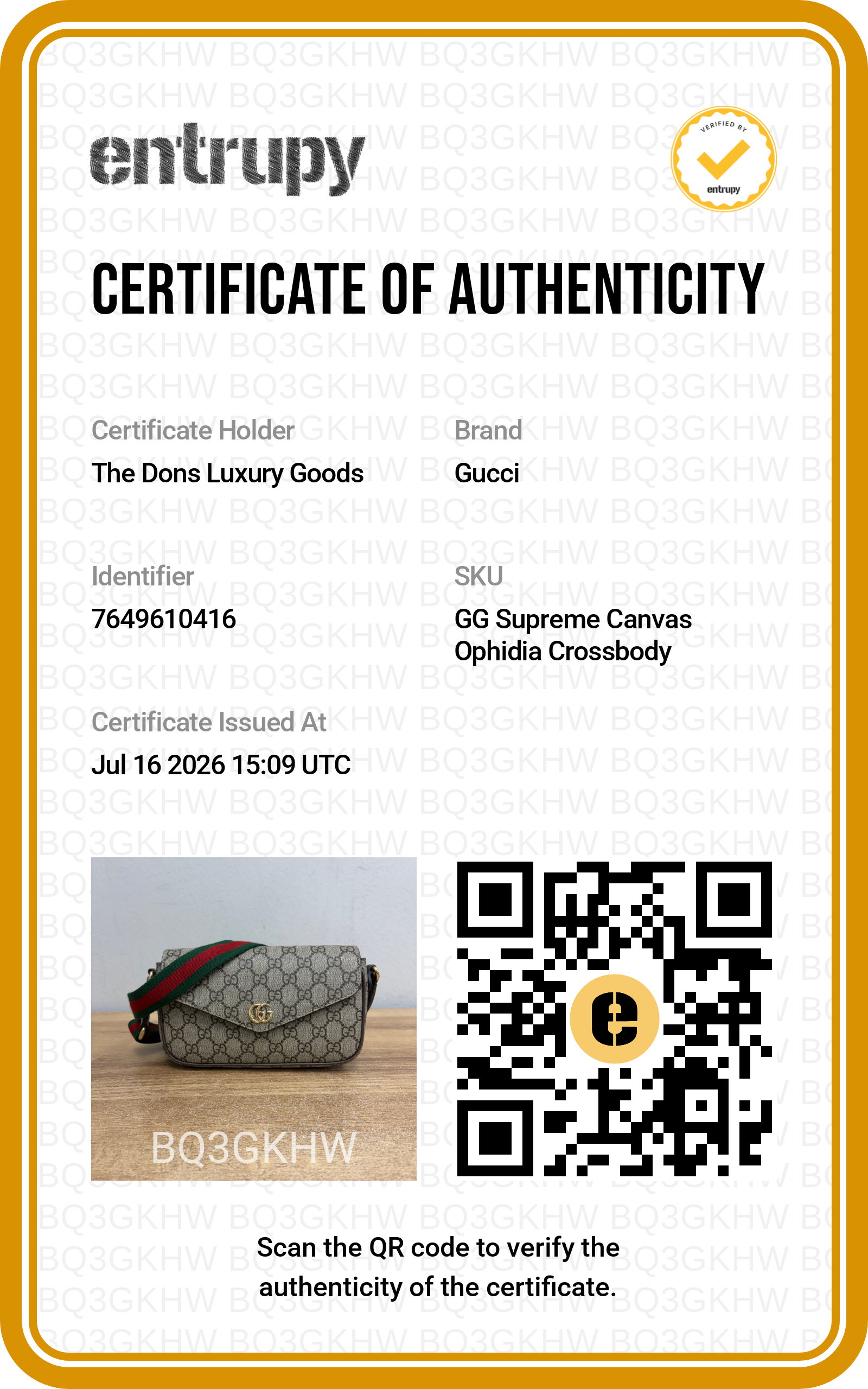 Entrupy certificate