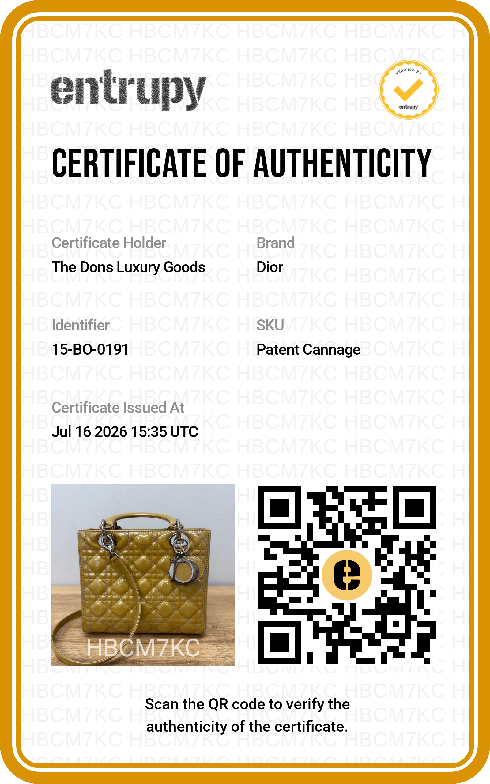 Entrupy certificate