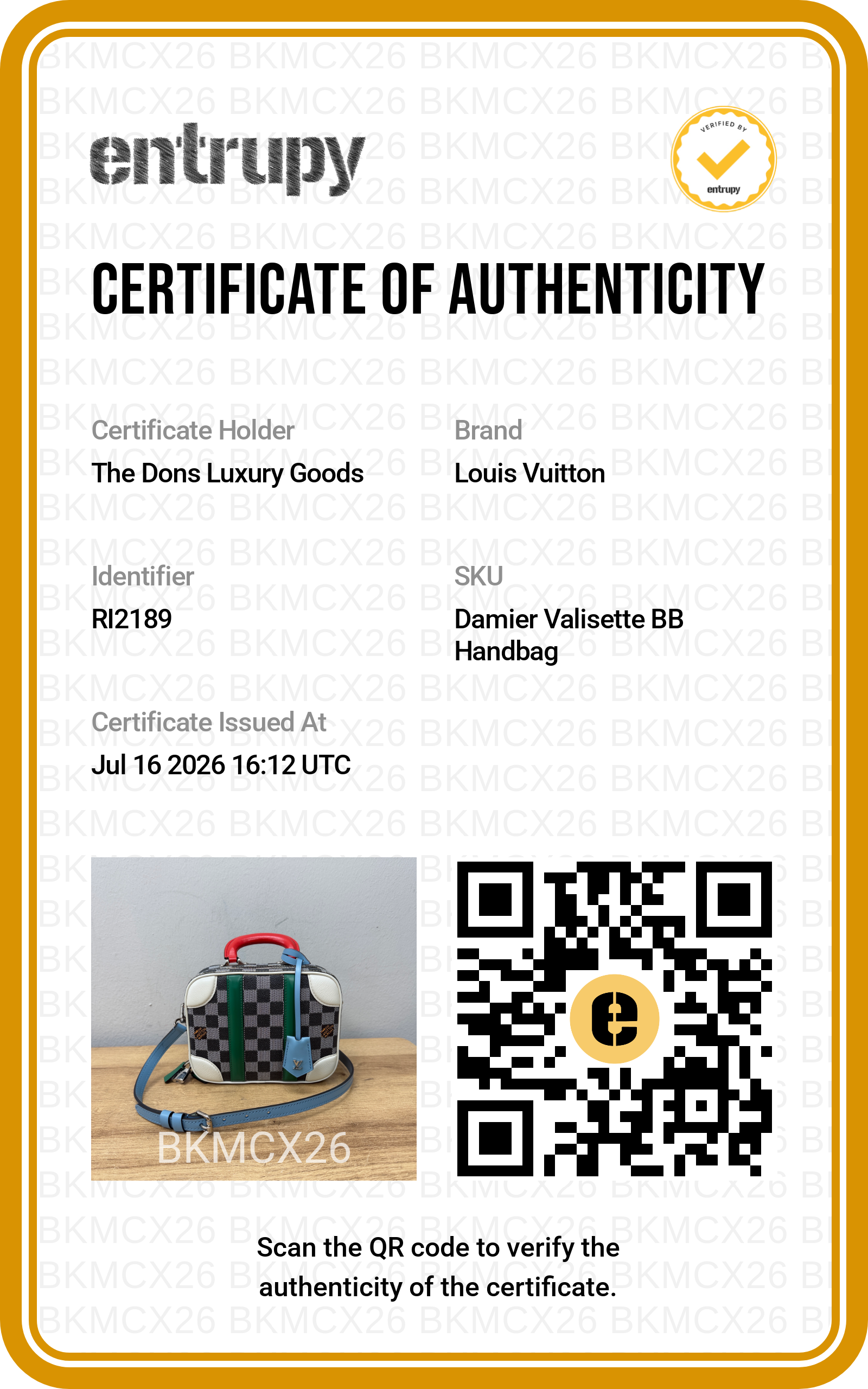 Entrupy certificate