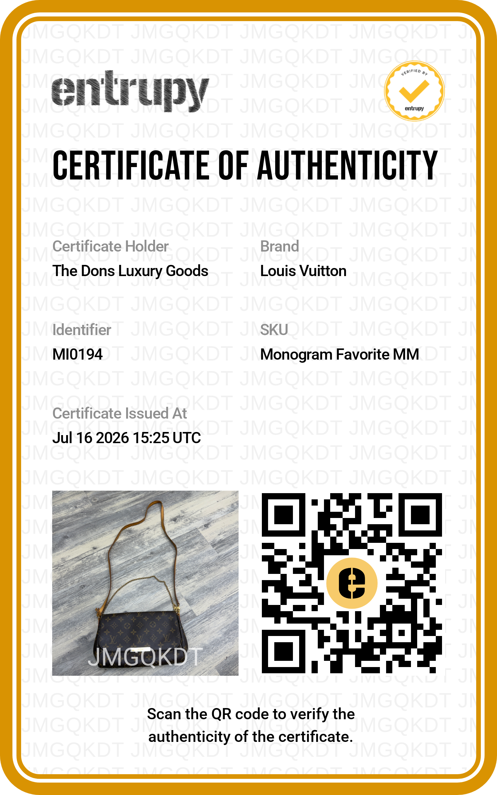 Entrupy certificate