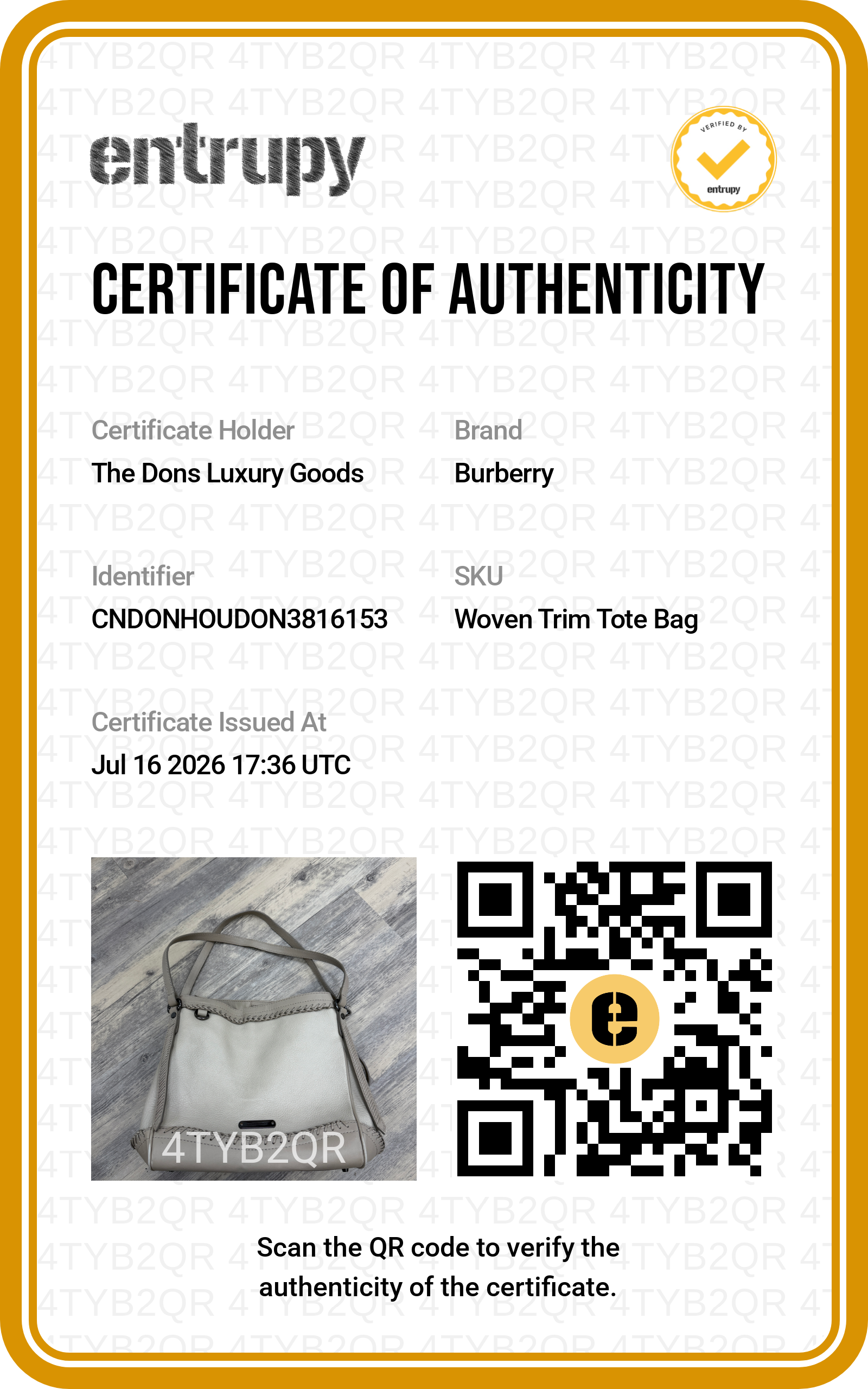 Entrupy certificate