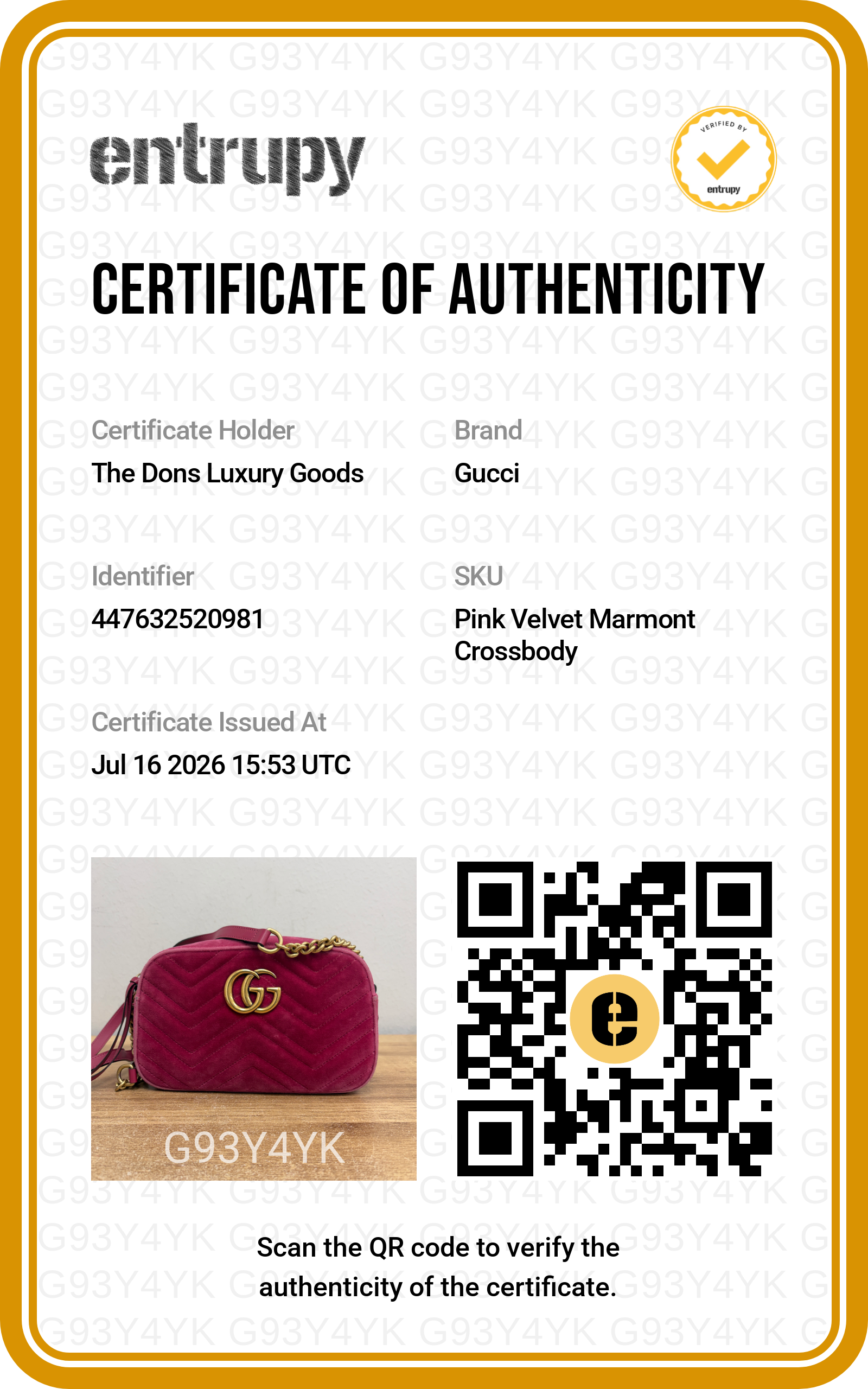 Entrupy certificate