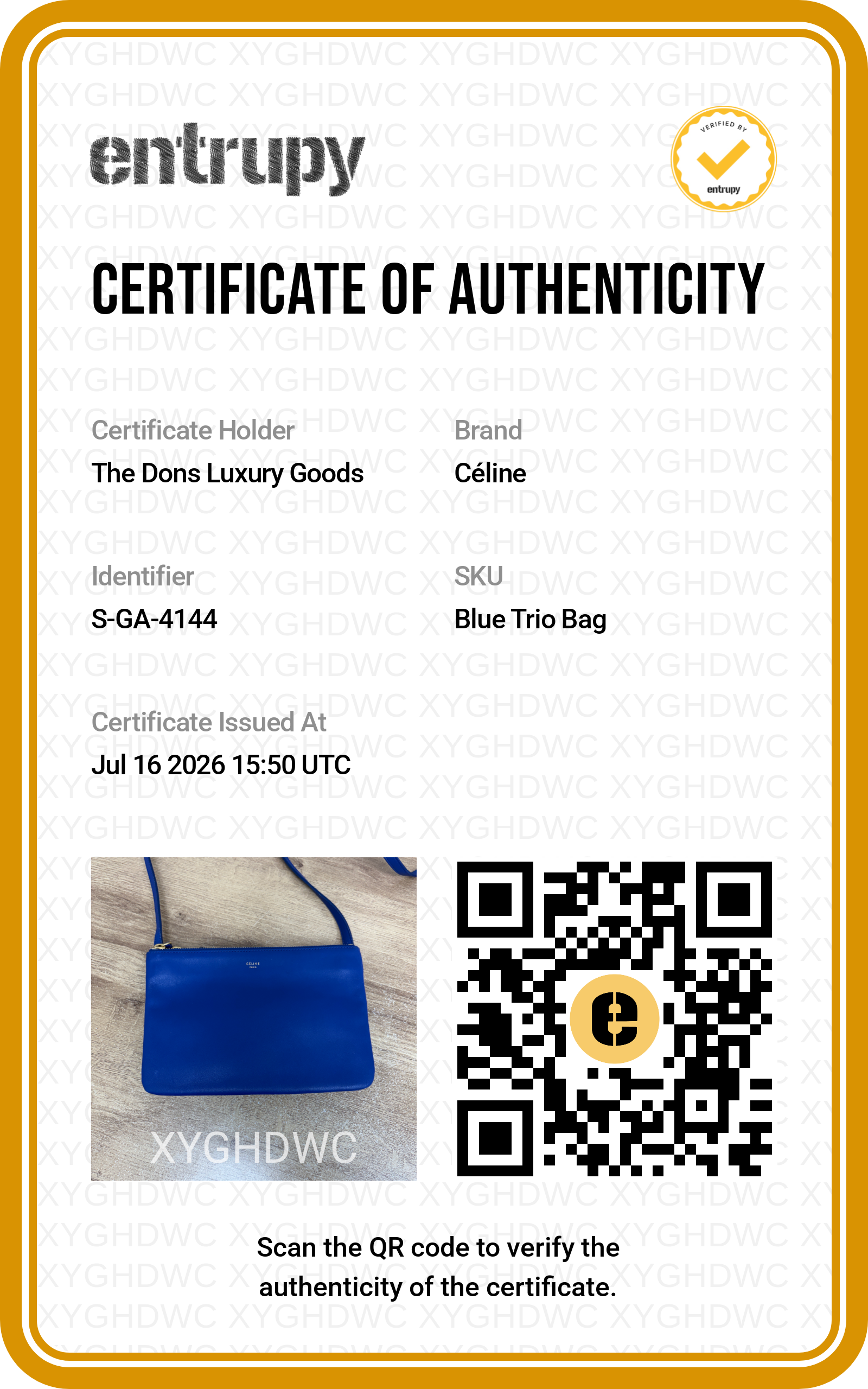 Entrupy certificate