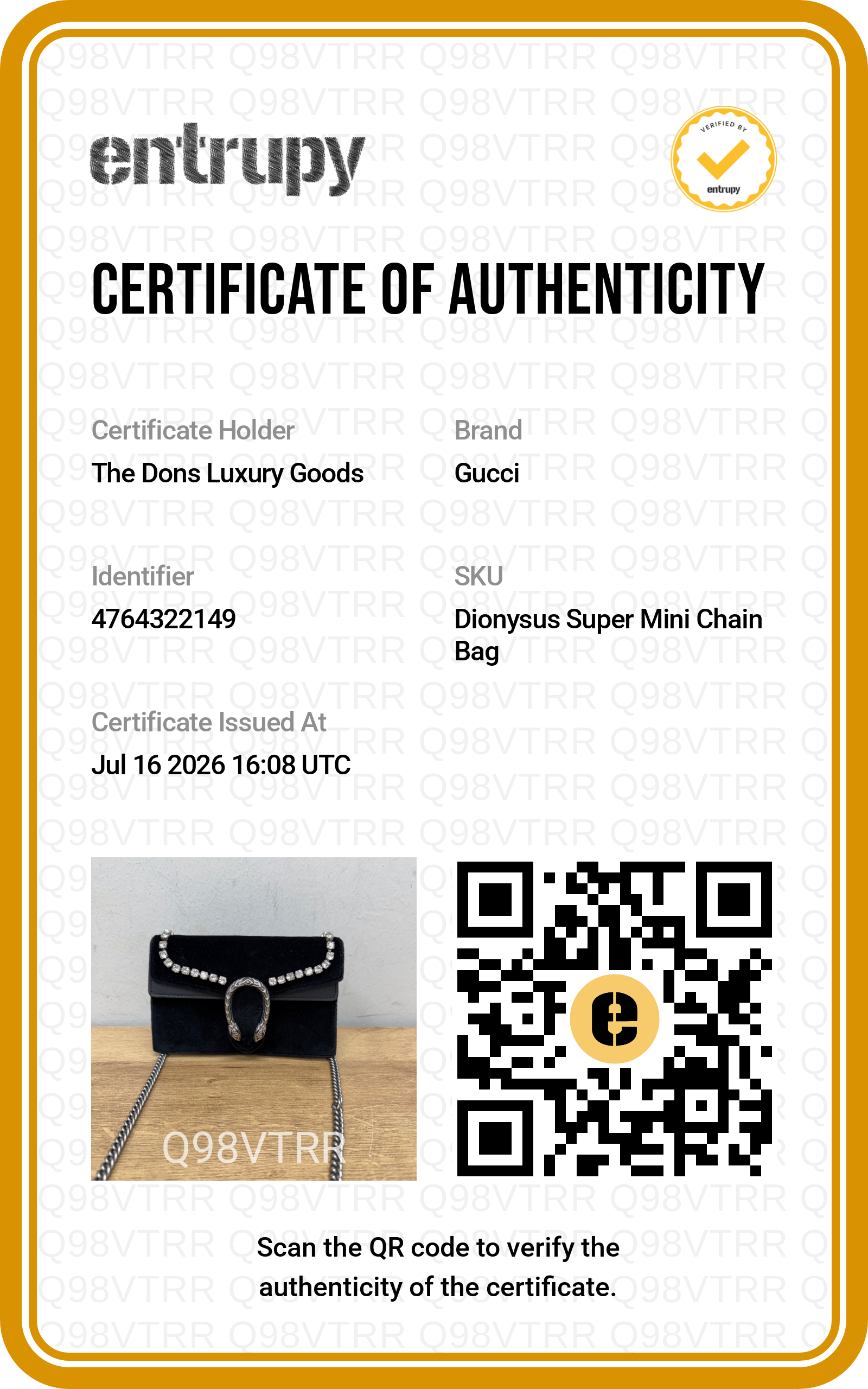 Entrupy certificate