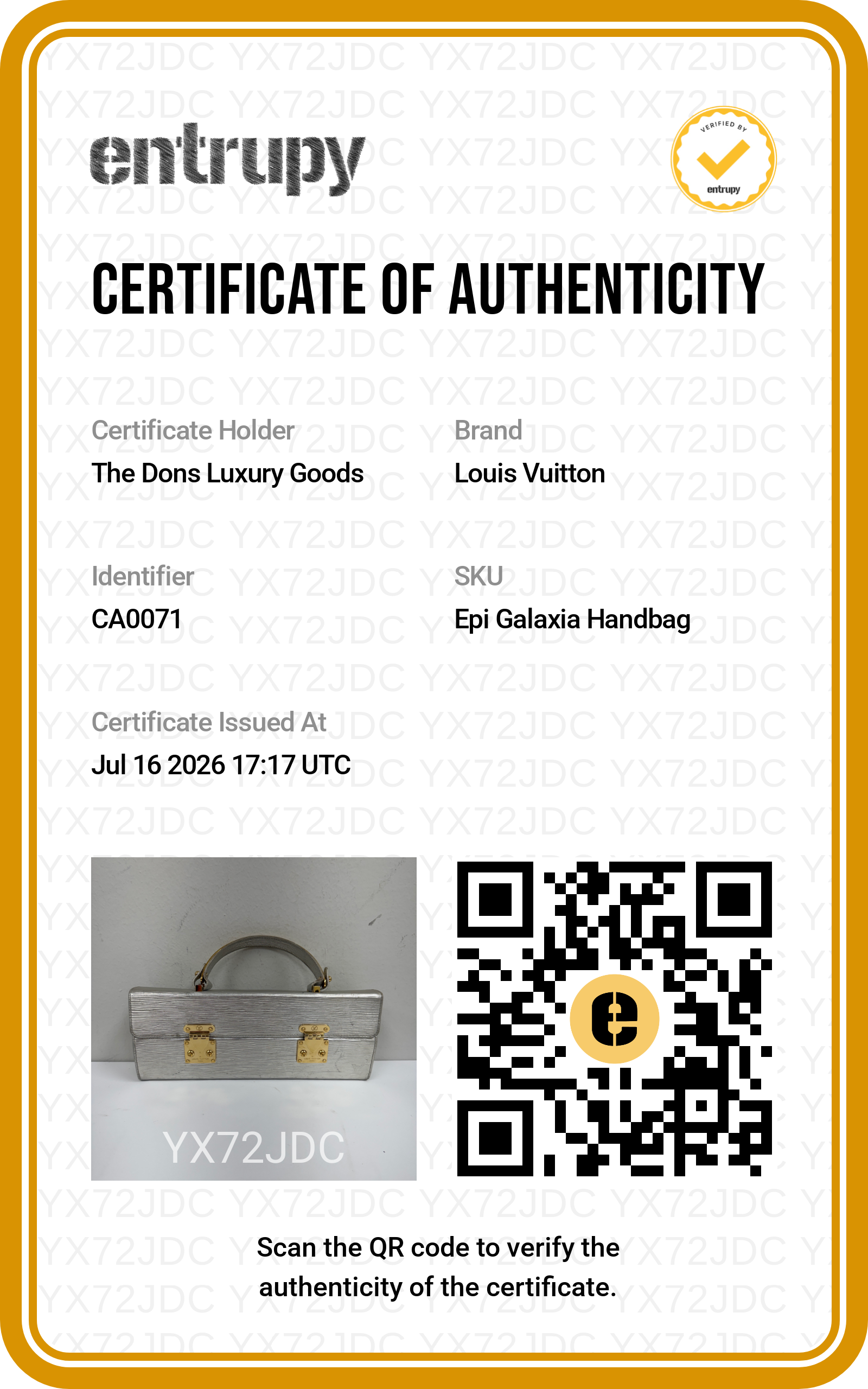 Entrupy certificate