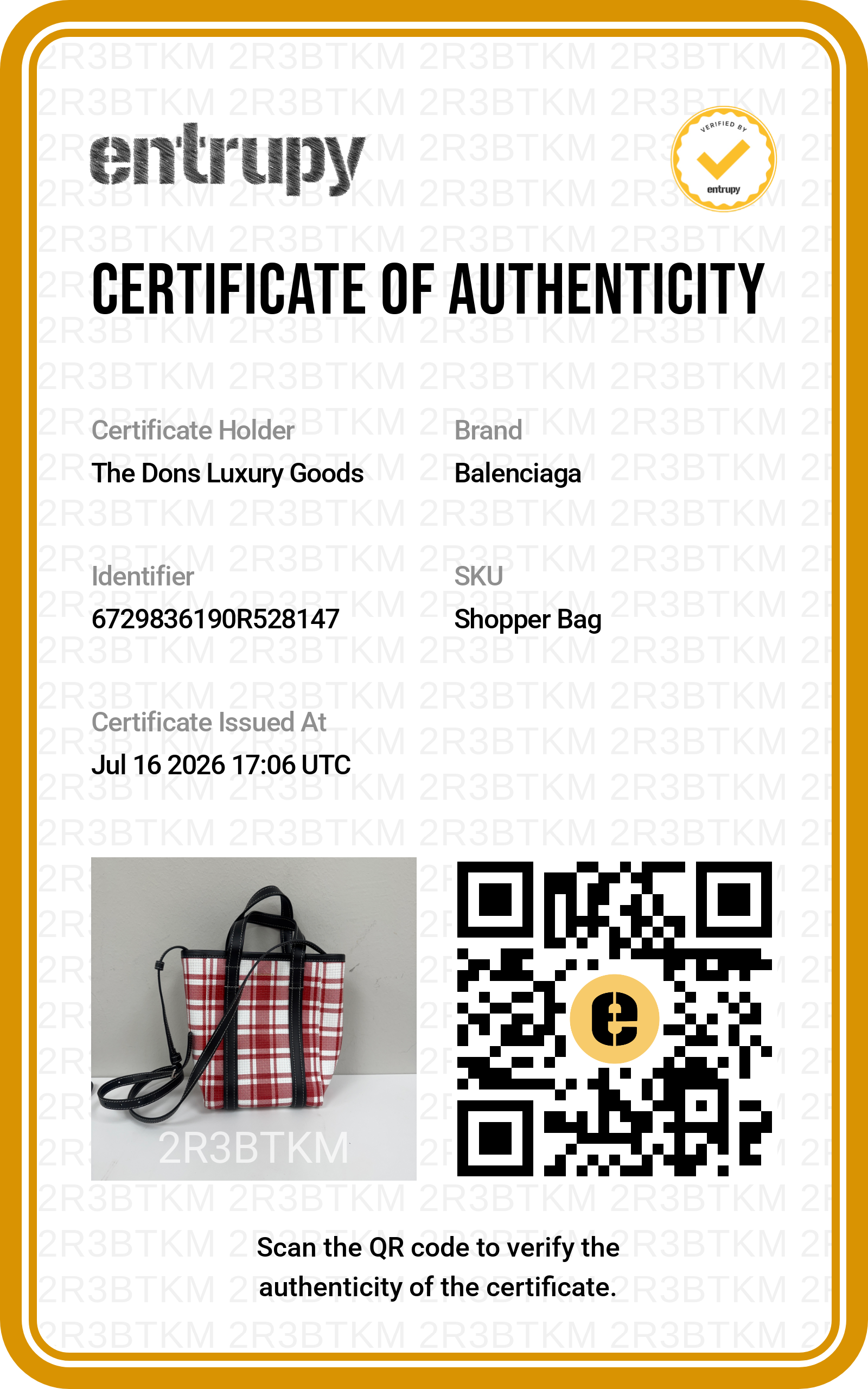Entrupy certificate