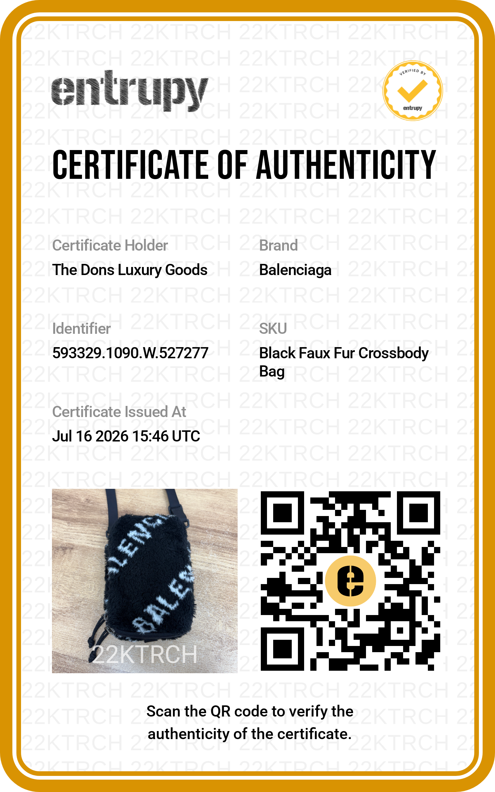 Entrupy certificate