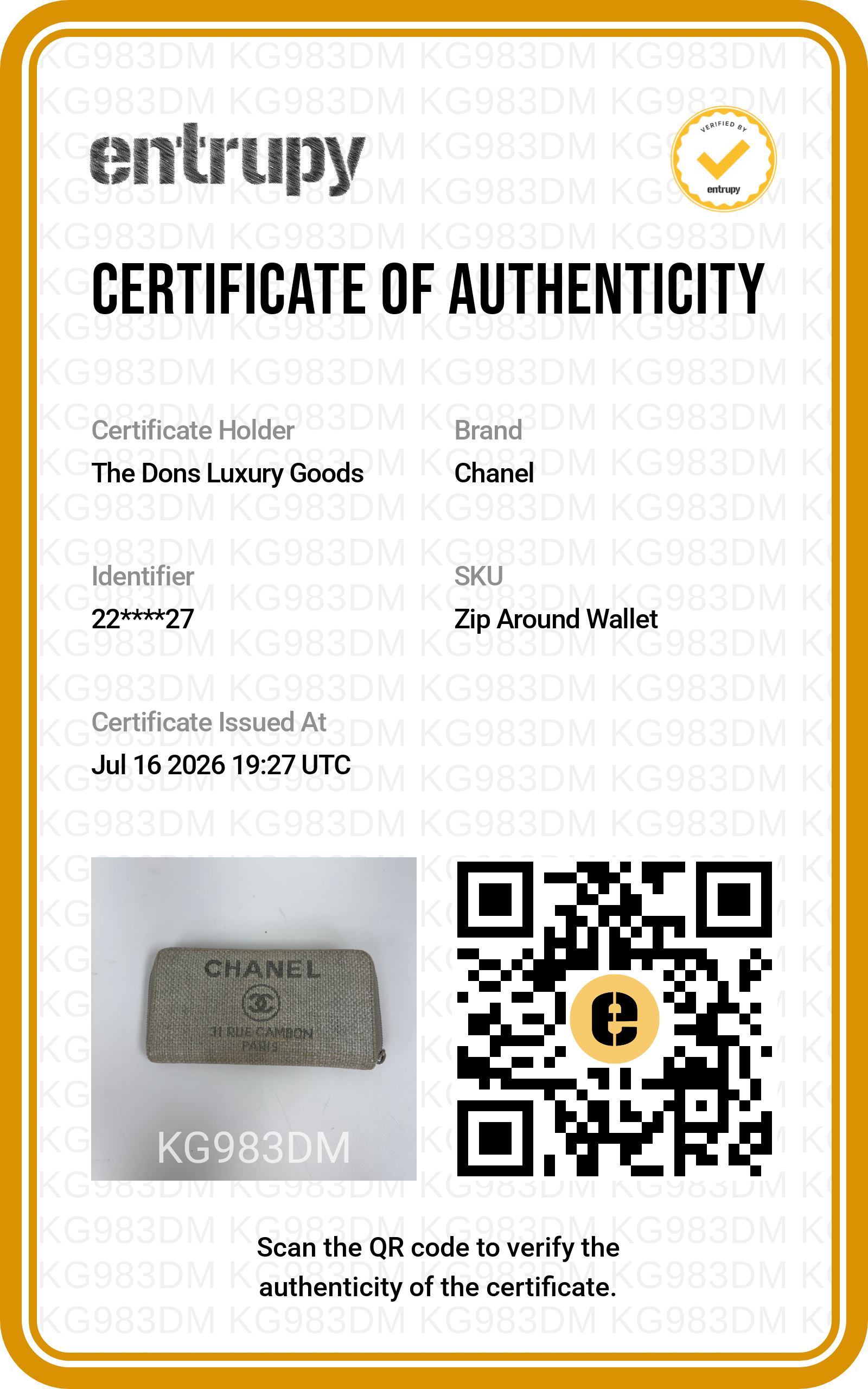 Entrupy certificate
