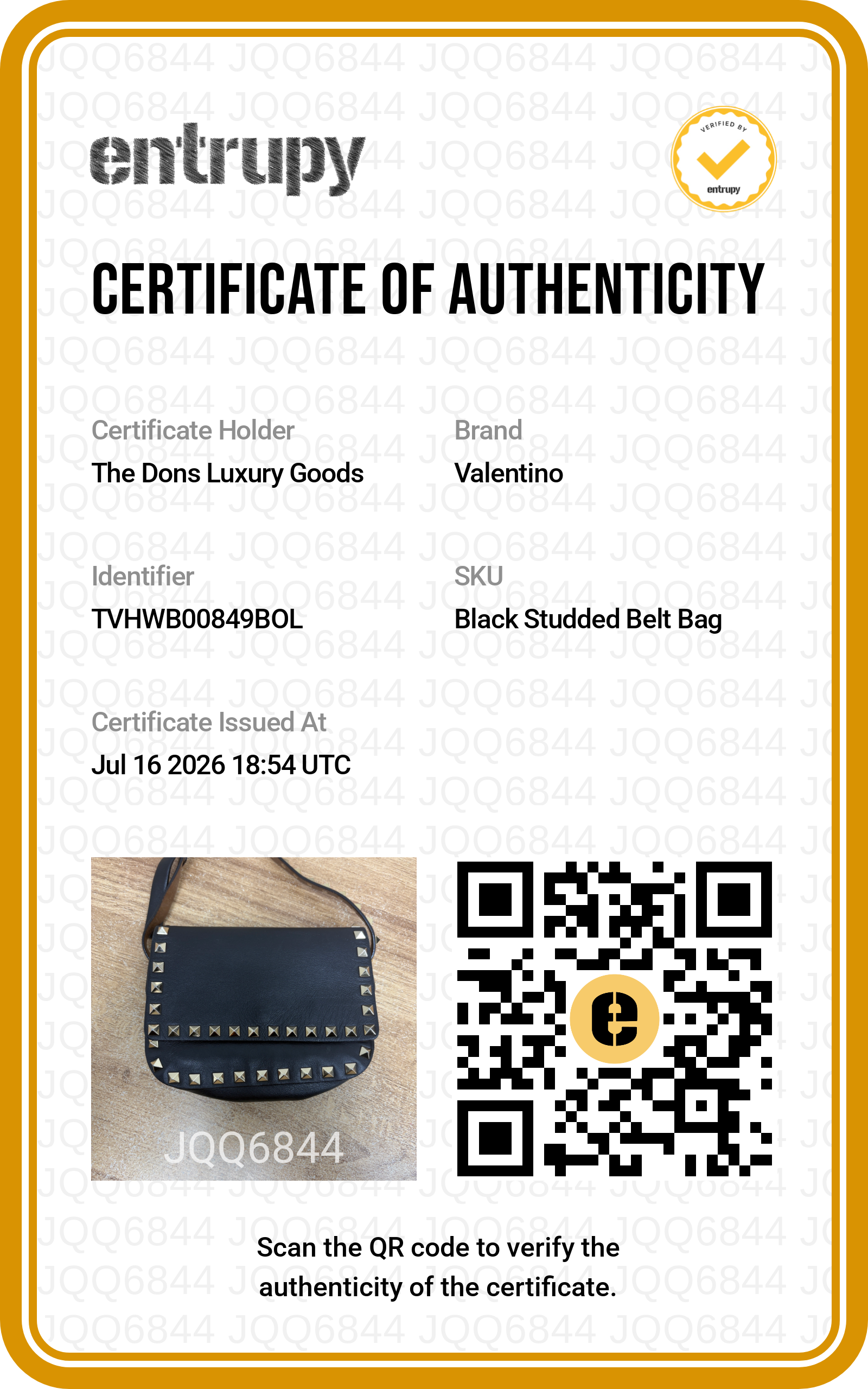 Entrupy certificate