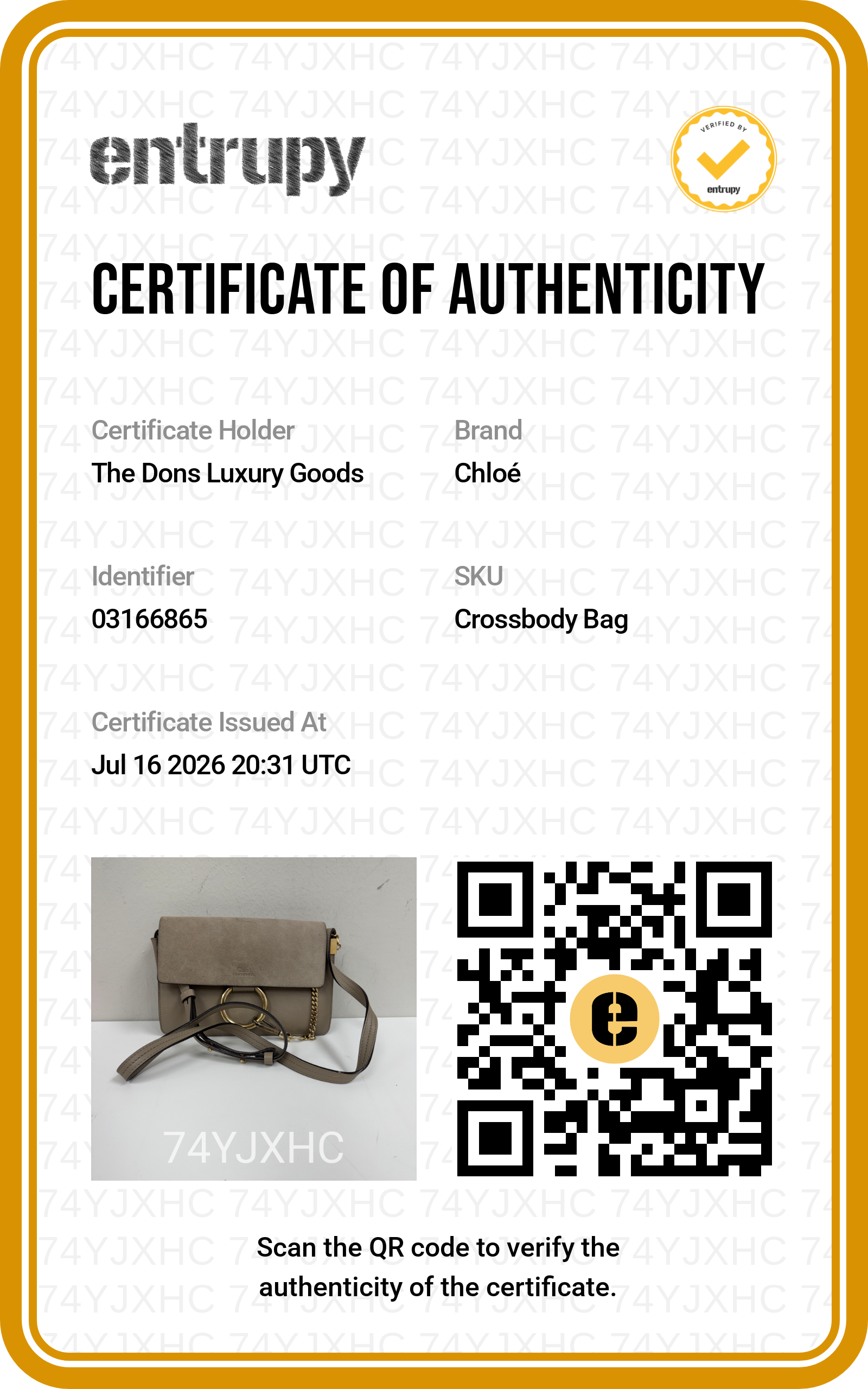 Entrupy certificate