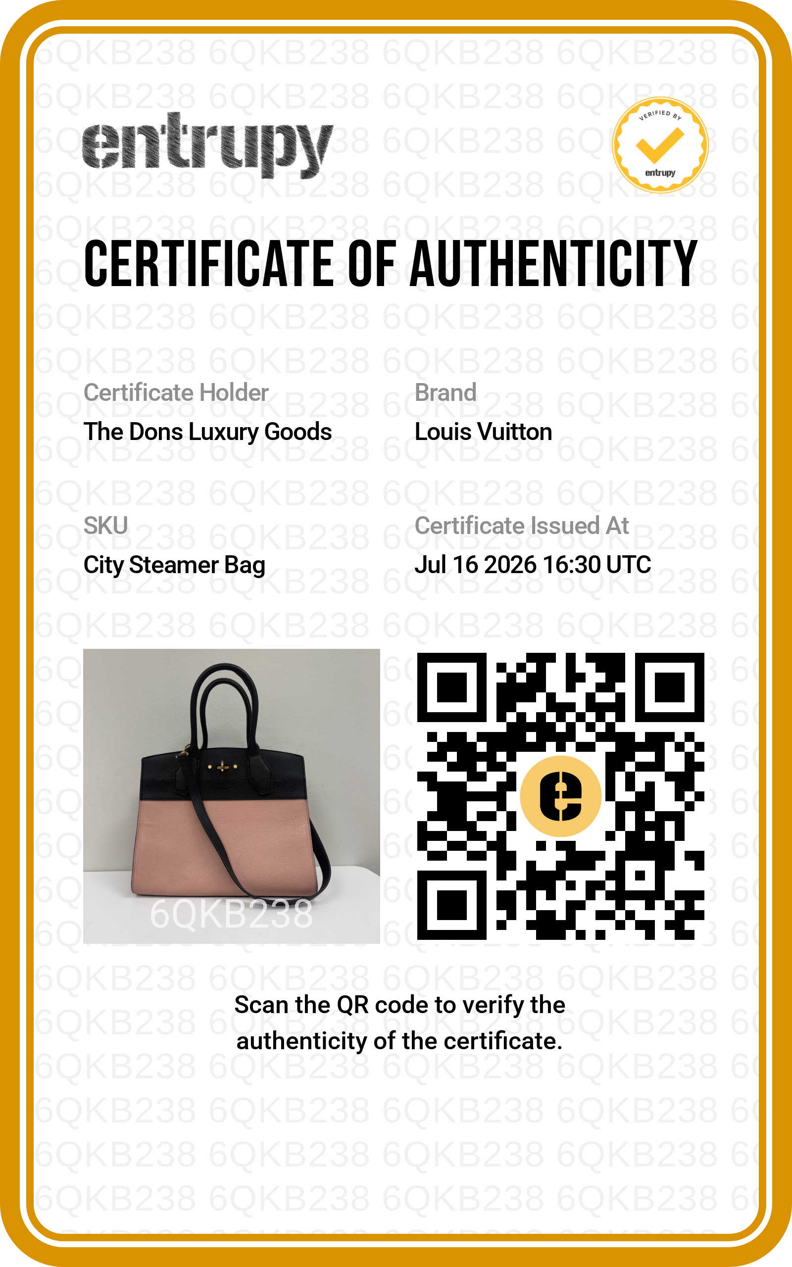 Entrupy certificate