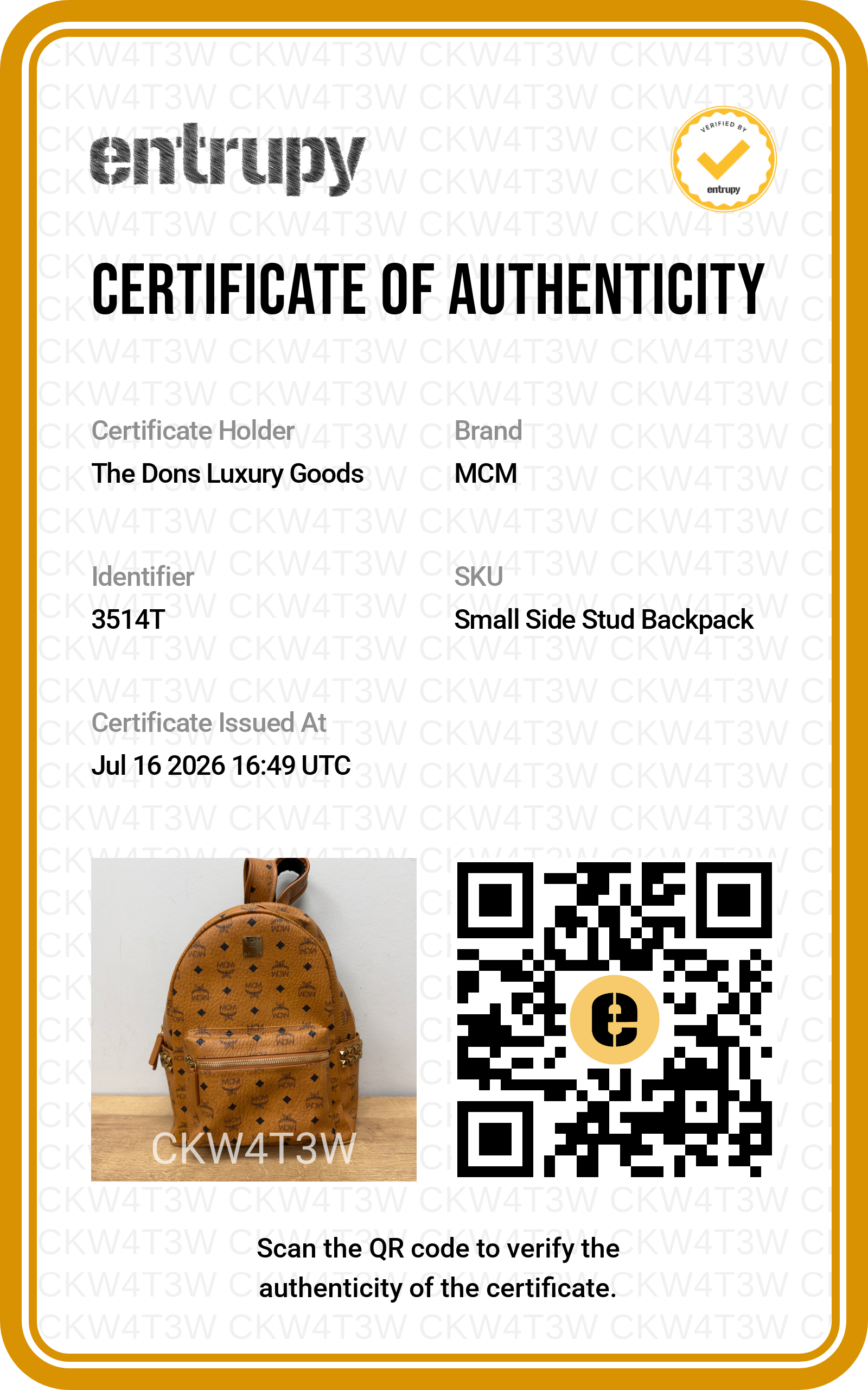 Entrupy certificate