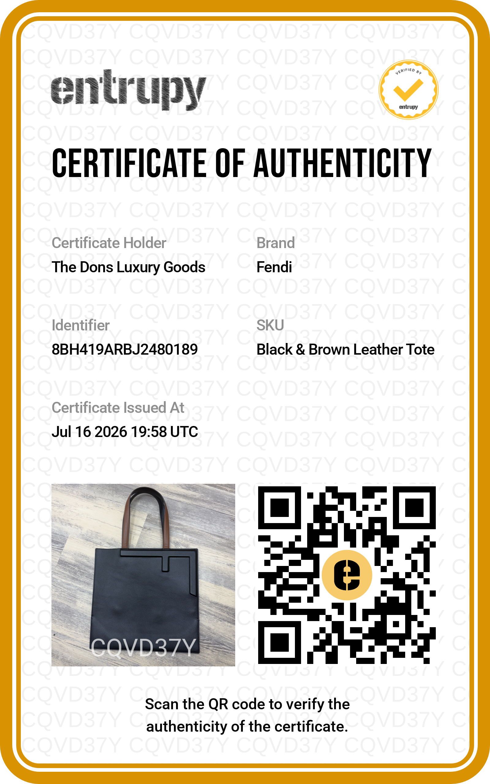 Entrupy certificate