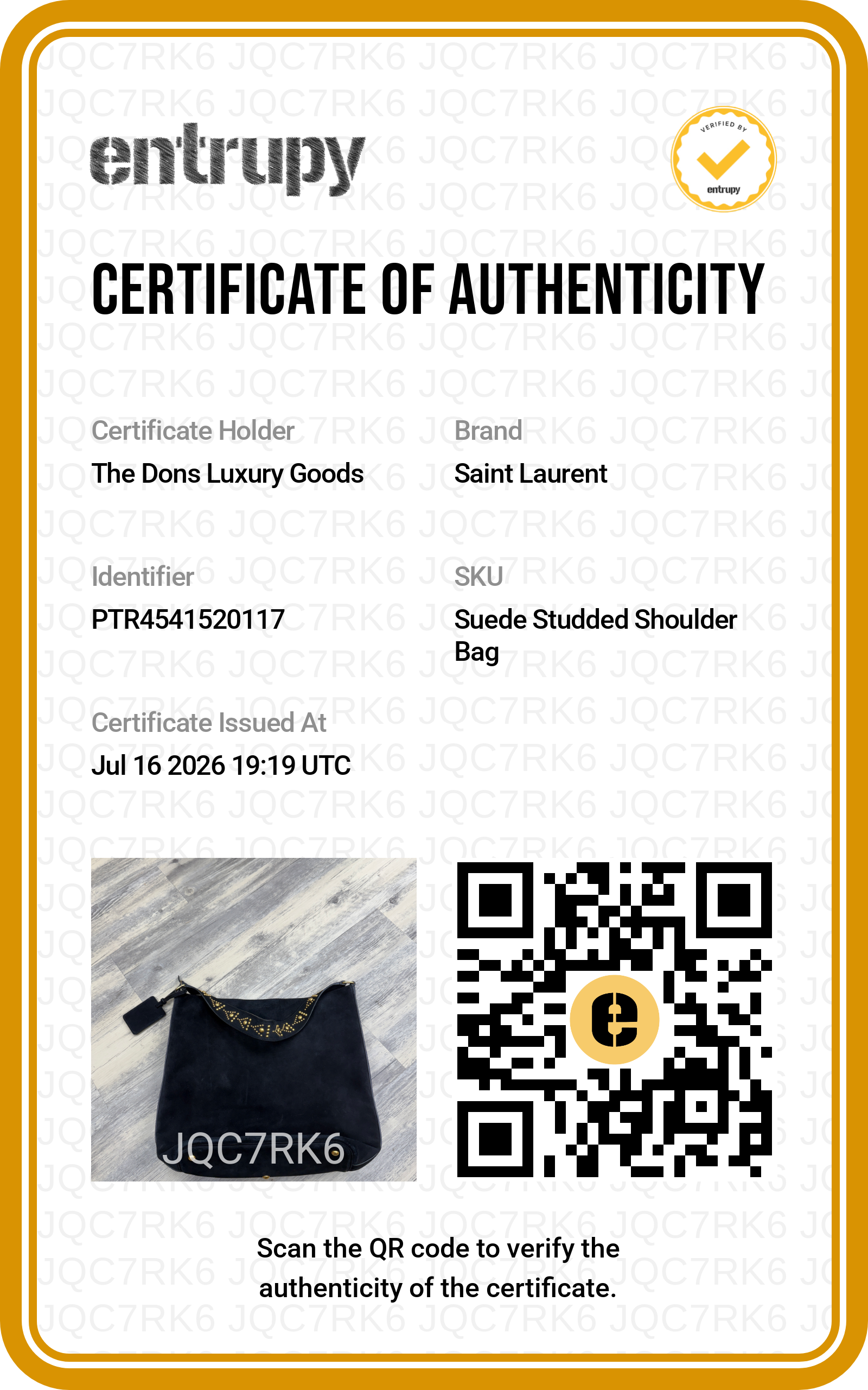 Entrupy certificate