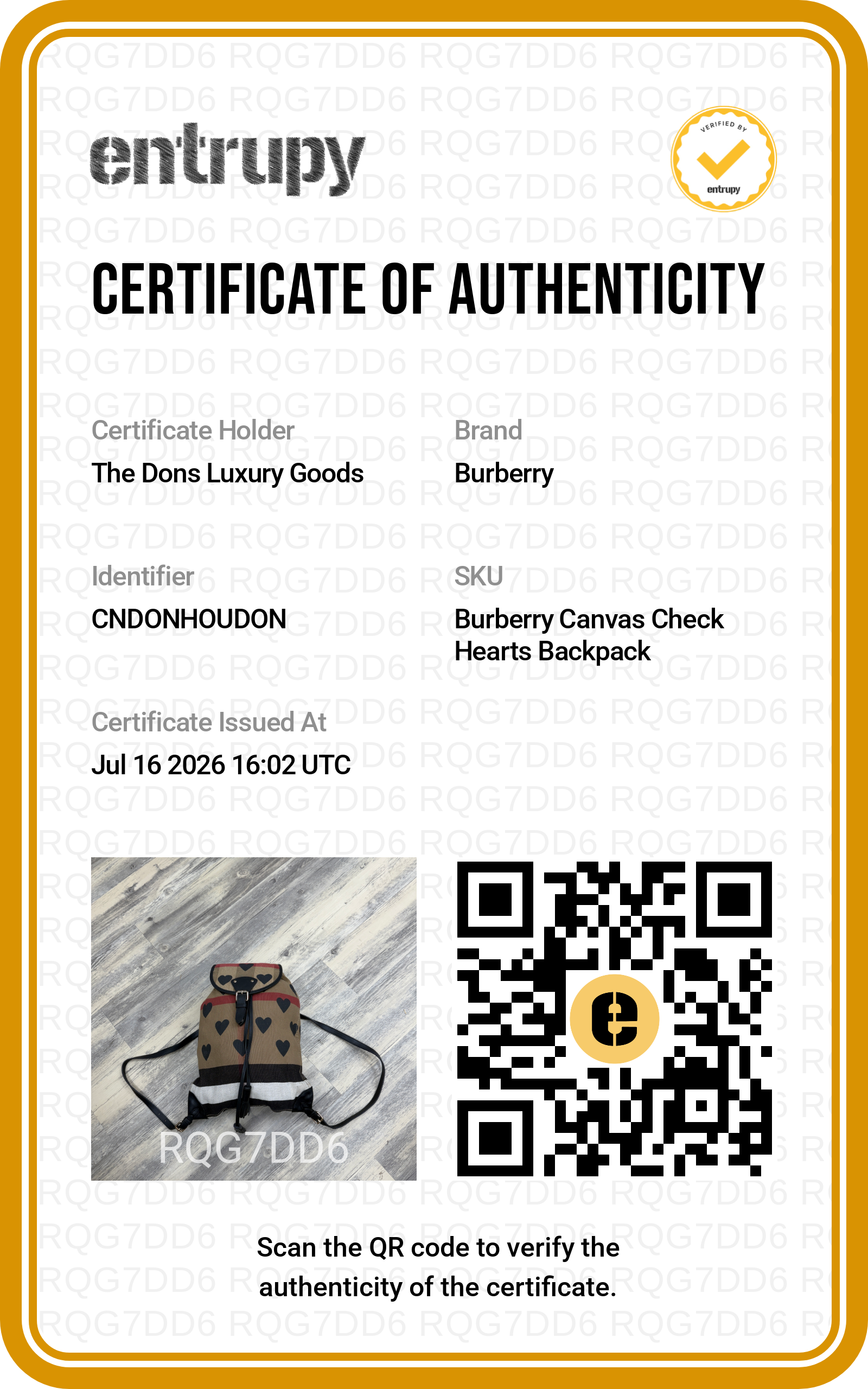 Entrupy certificate