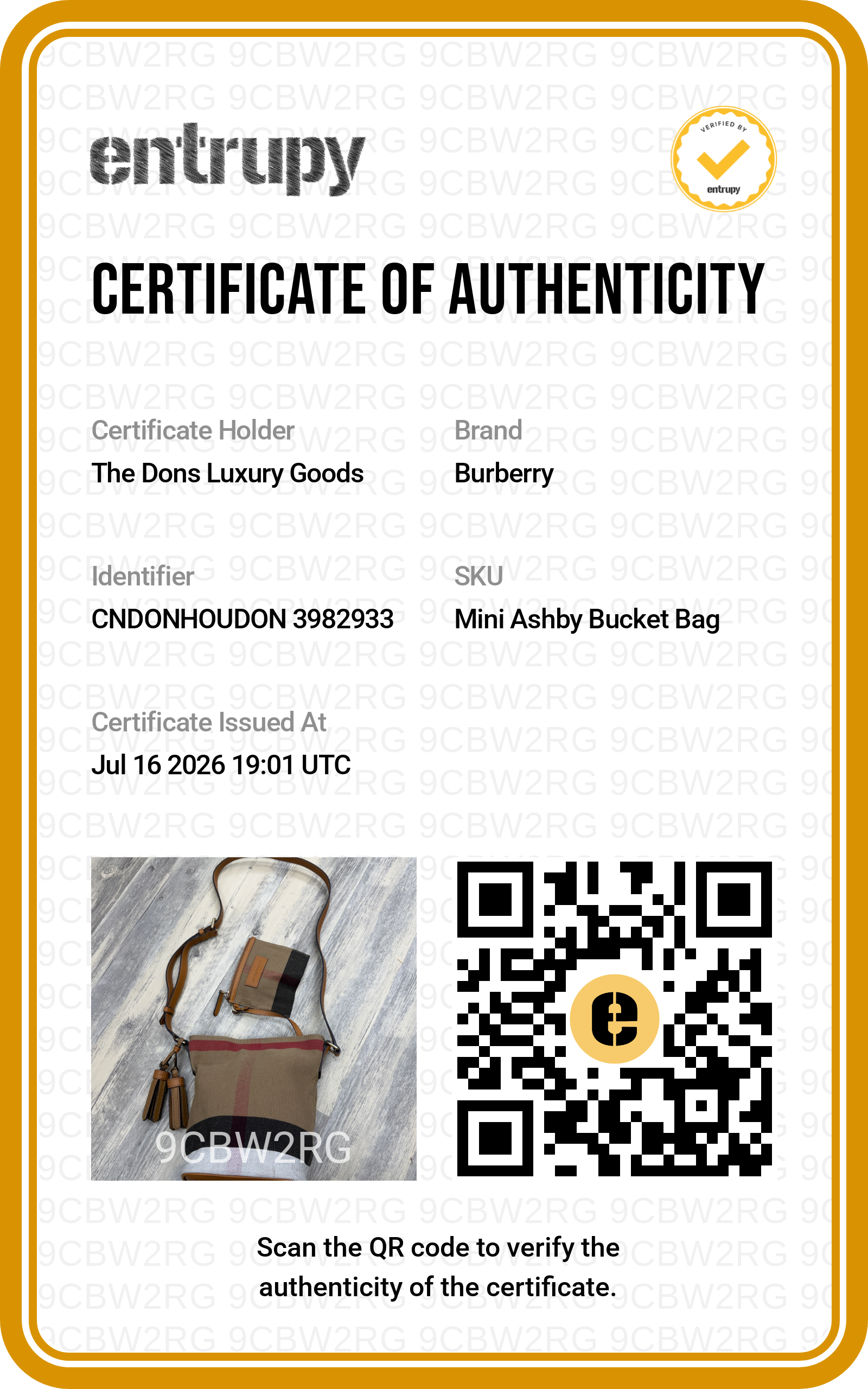 Entrupy certificate