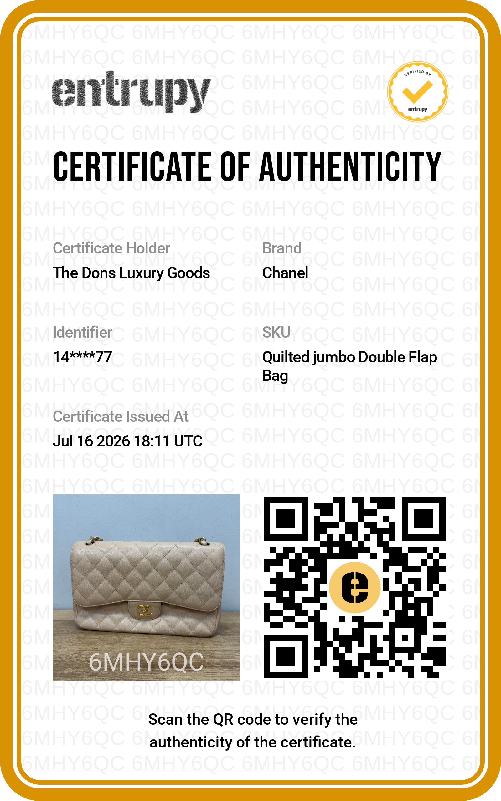 Entrupy certificate