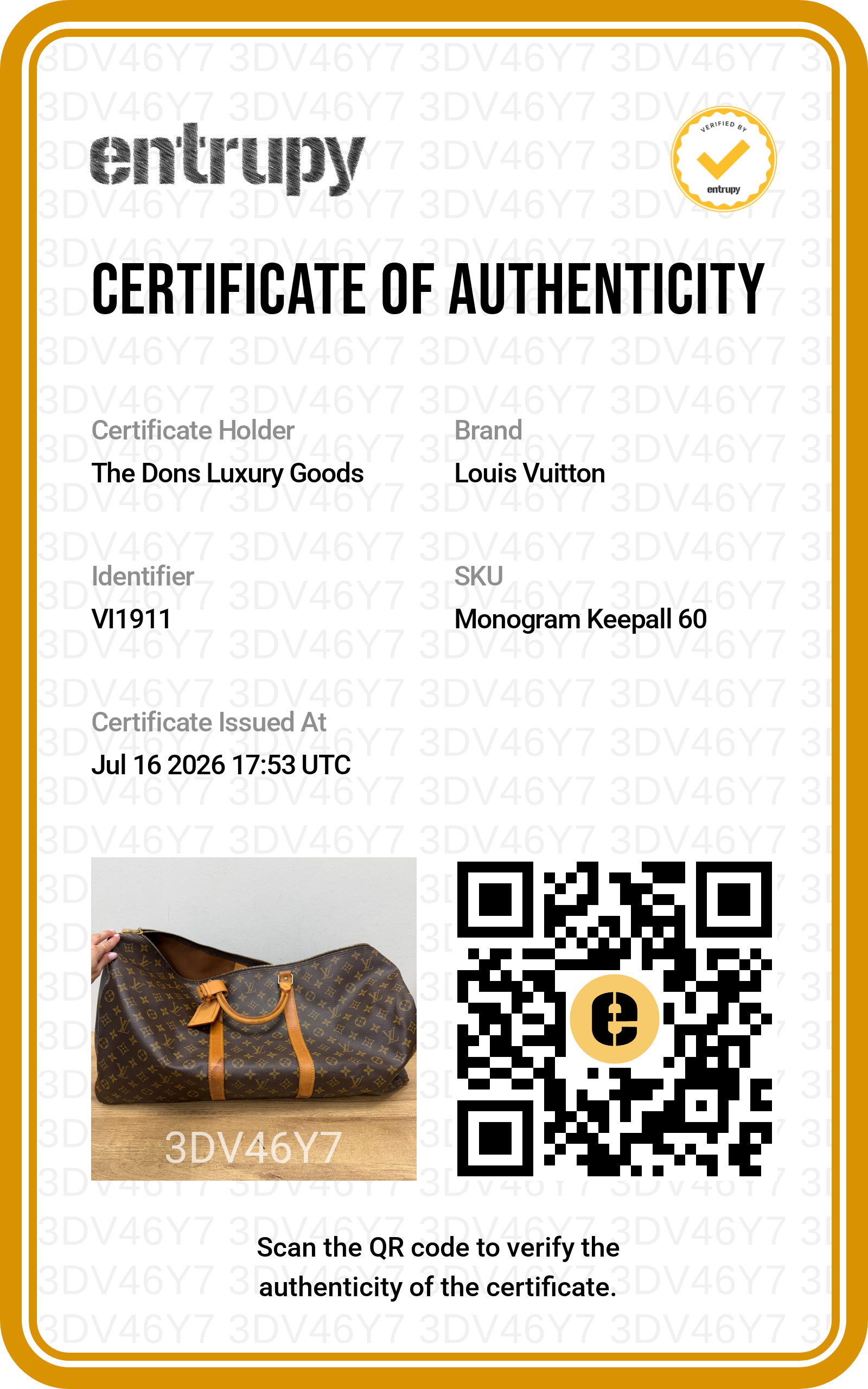 Entrupy certificate