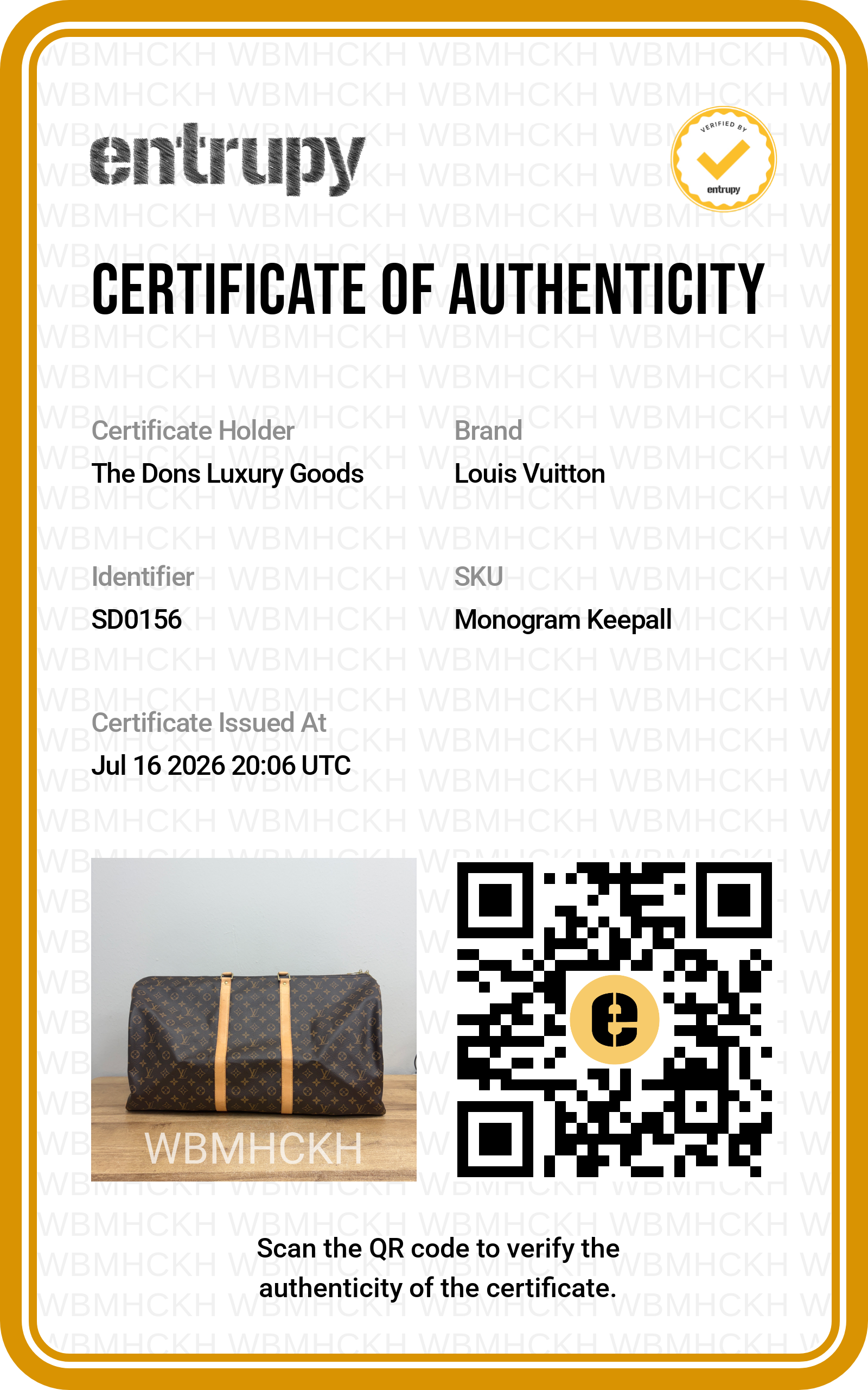 Entrupy certificate