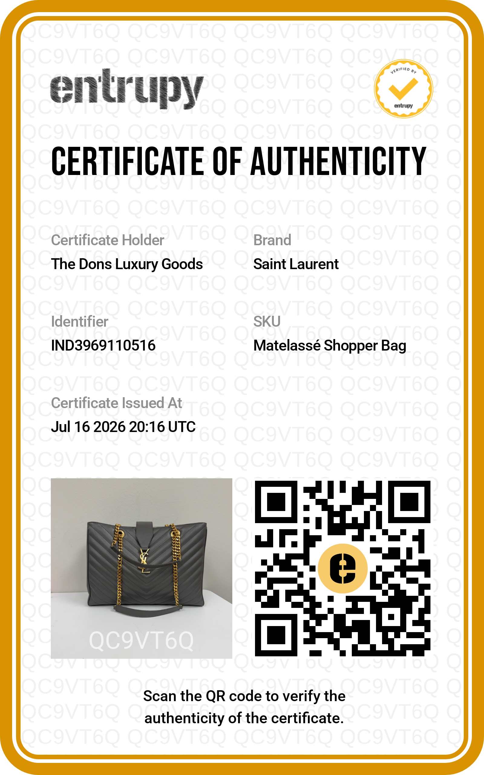 Entrupy certificate