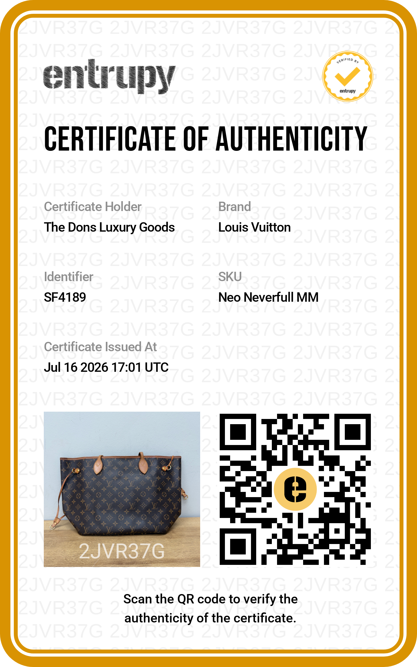 Entrupy certificate