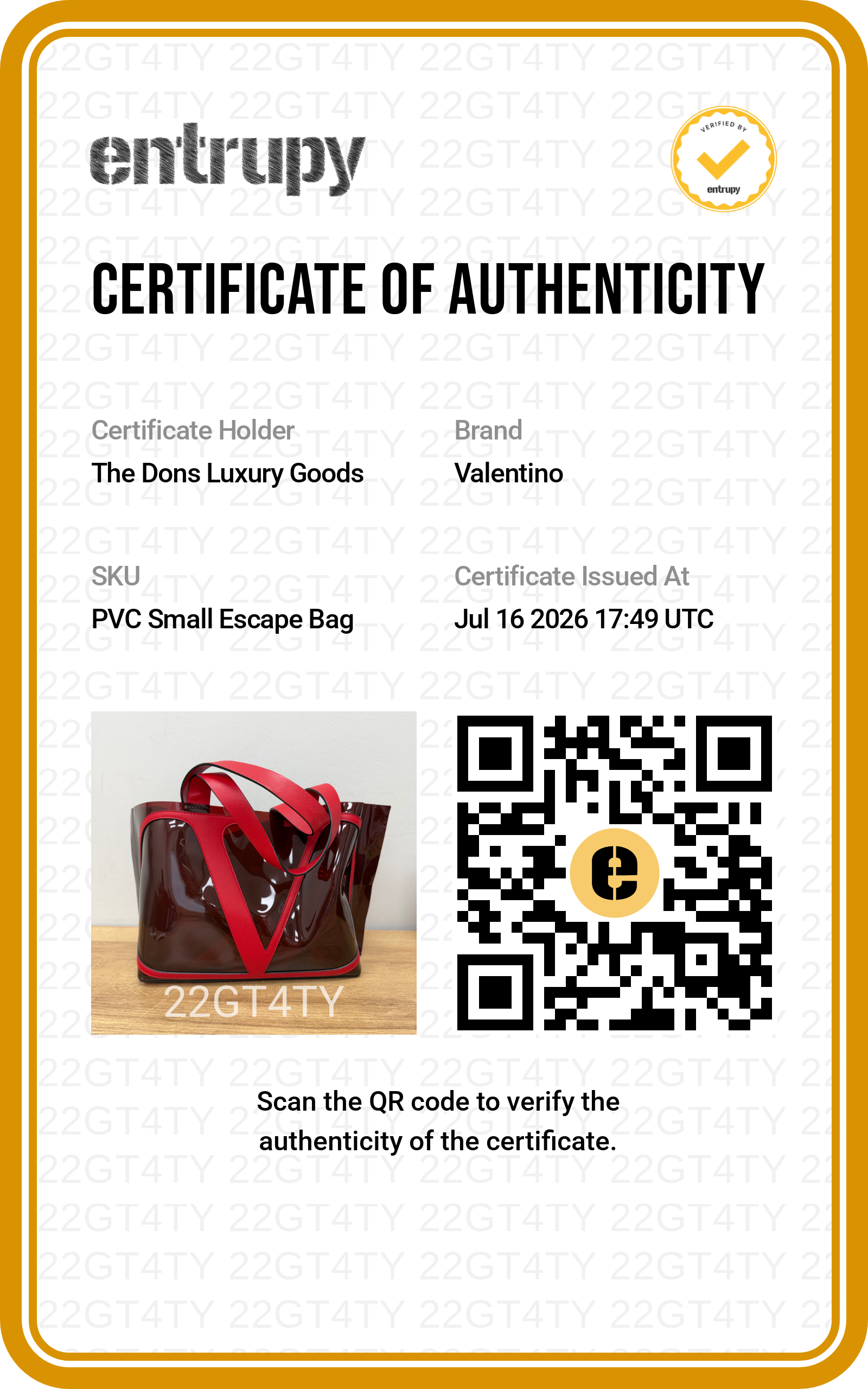 Entrupy certificate