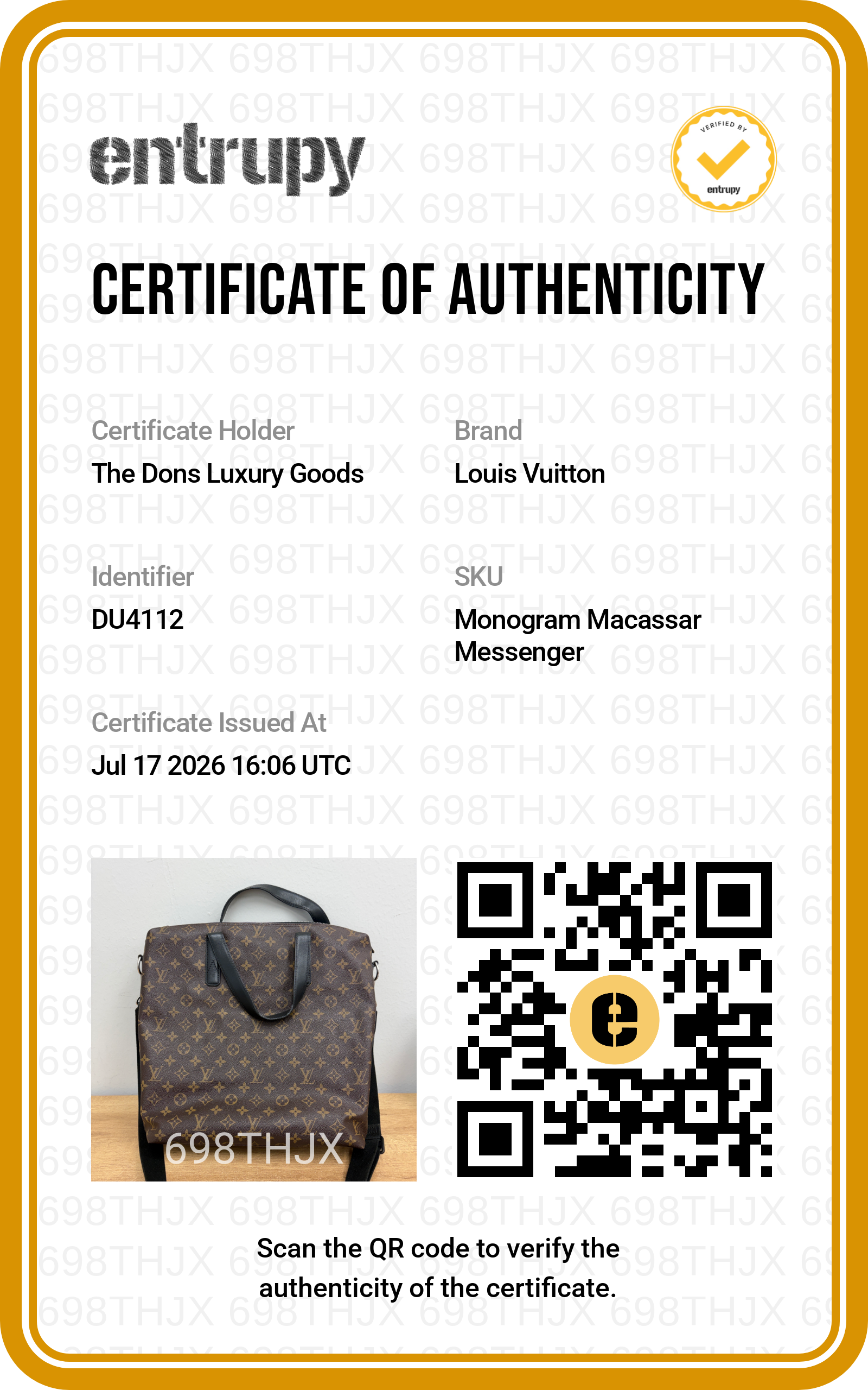 Entrupy certificate